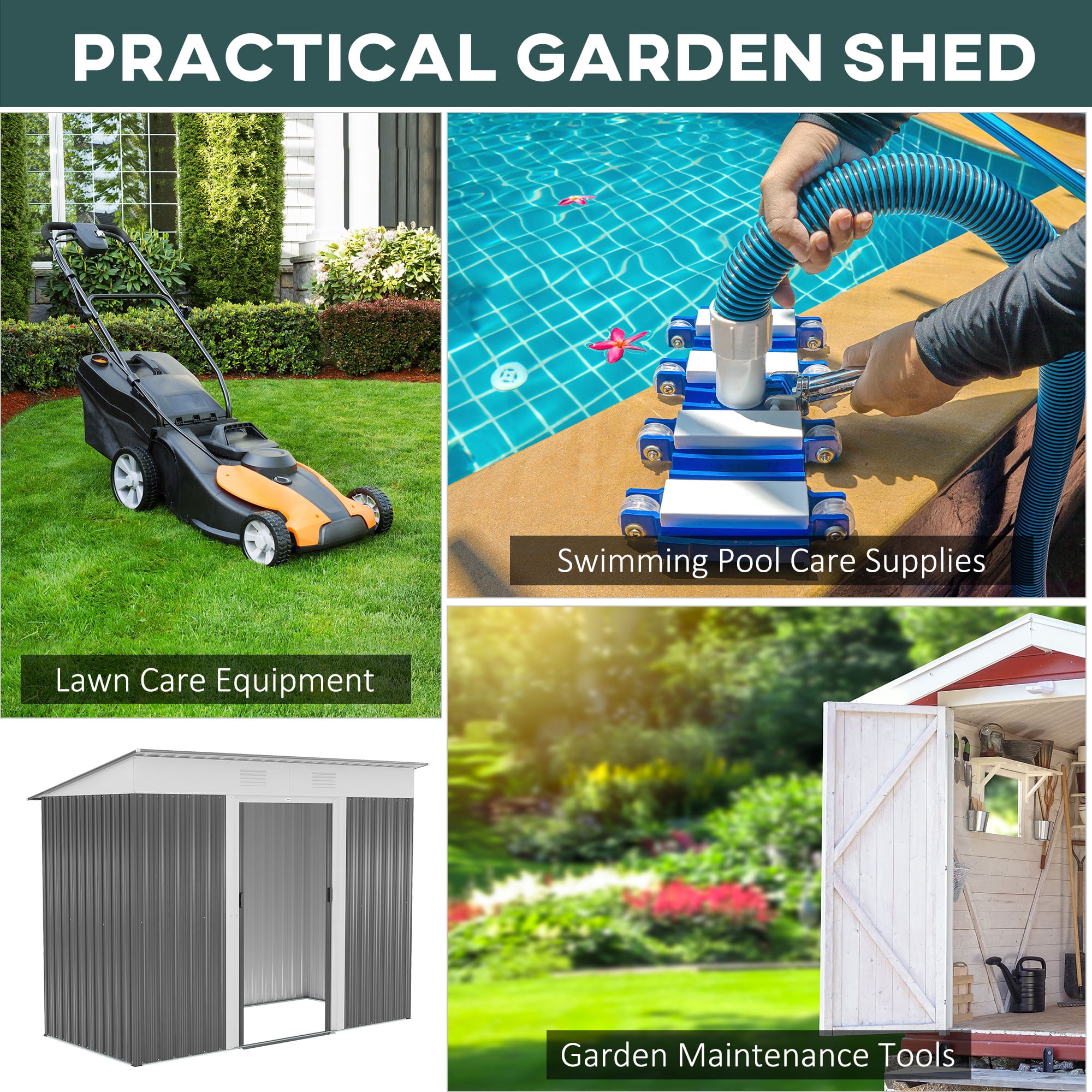 Outsunny Metal Outdoor Garden Storage Shed with Vents and Locking Doors (Gray, 93.75 in x 43.25 in x 70.75 in) rdm4h
