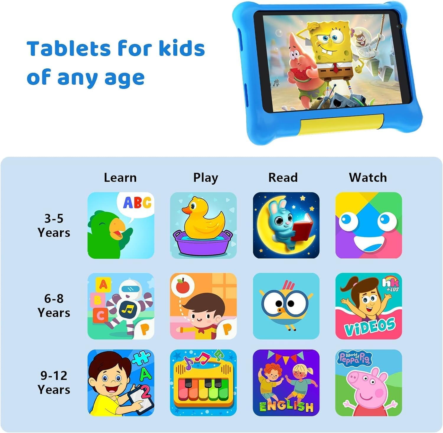 AEEZO 7 in Kids Learning Tablet with Protective Case, Android 13, 32GB Storage, Educational Apps (Blue, 7 in) c7uc1