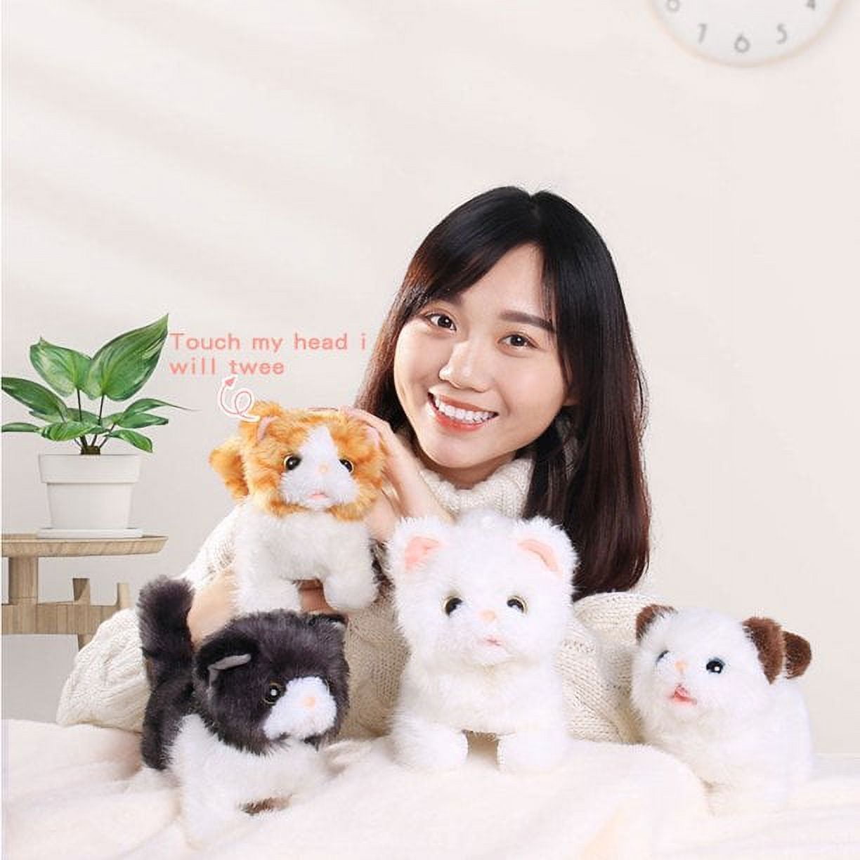 TEAMD Interactive Electronic Walking Cat Toy, Lifelike Plush Kitten That Meows (10 in) 0m61k