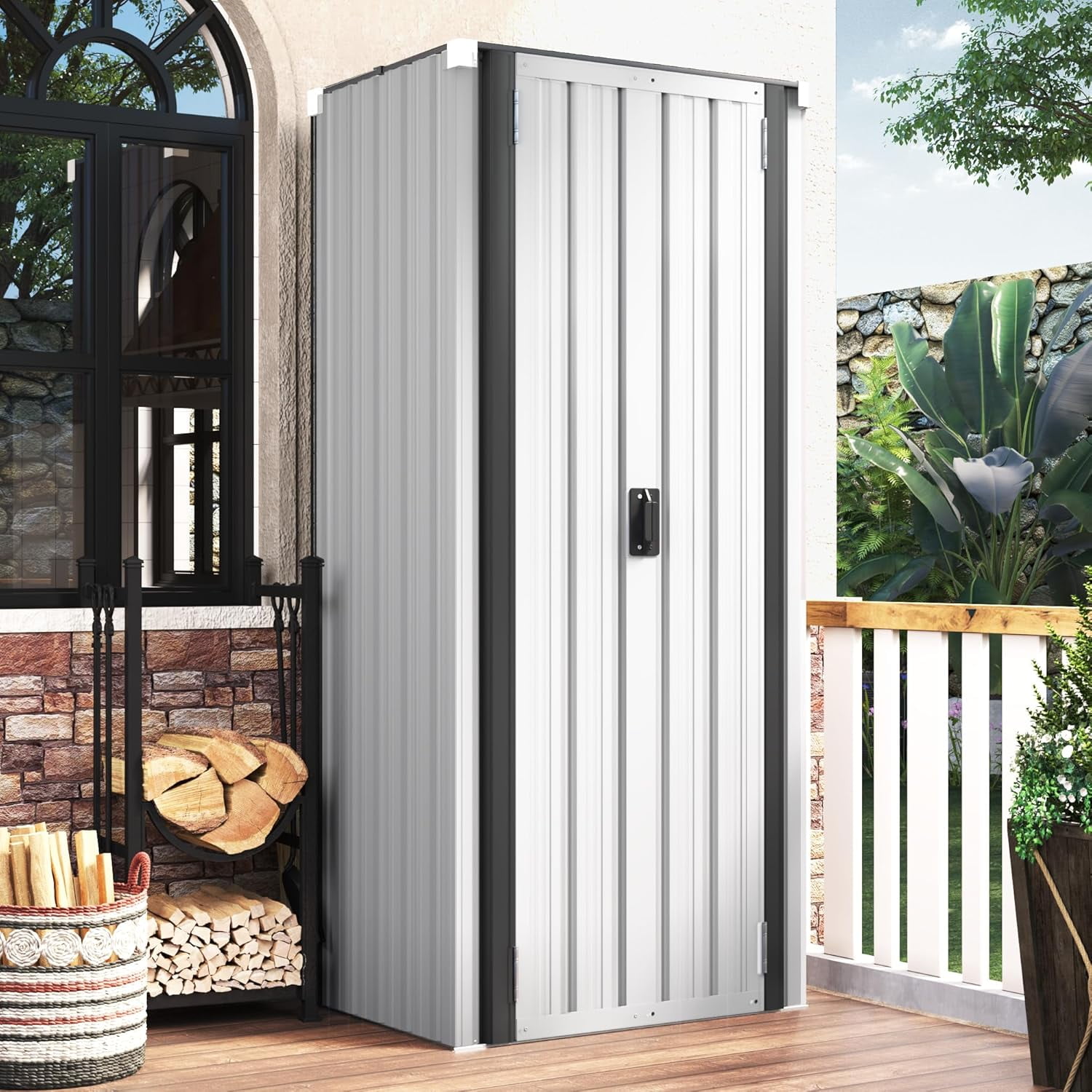AECOJOY Outdoor Storage Cabinet Metal Organizer with Adjustable Shelves and Lockable Doors (White) lcobe