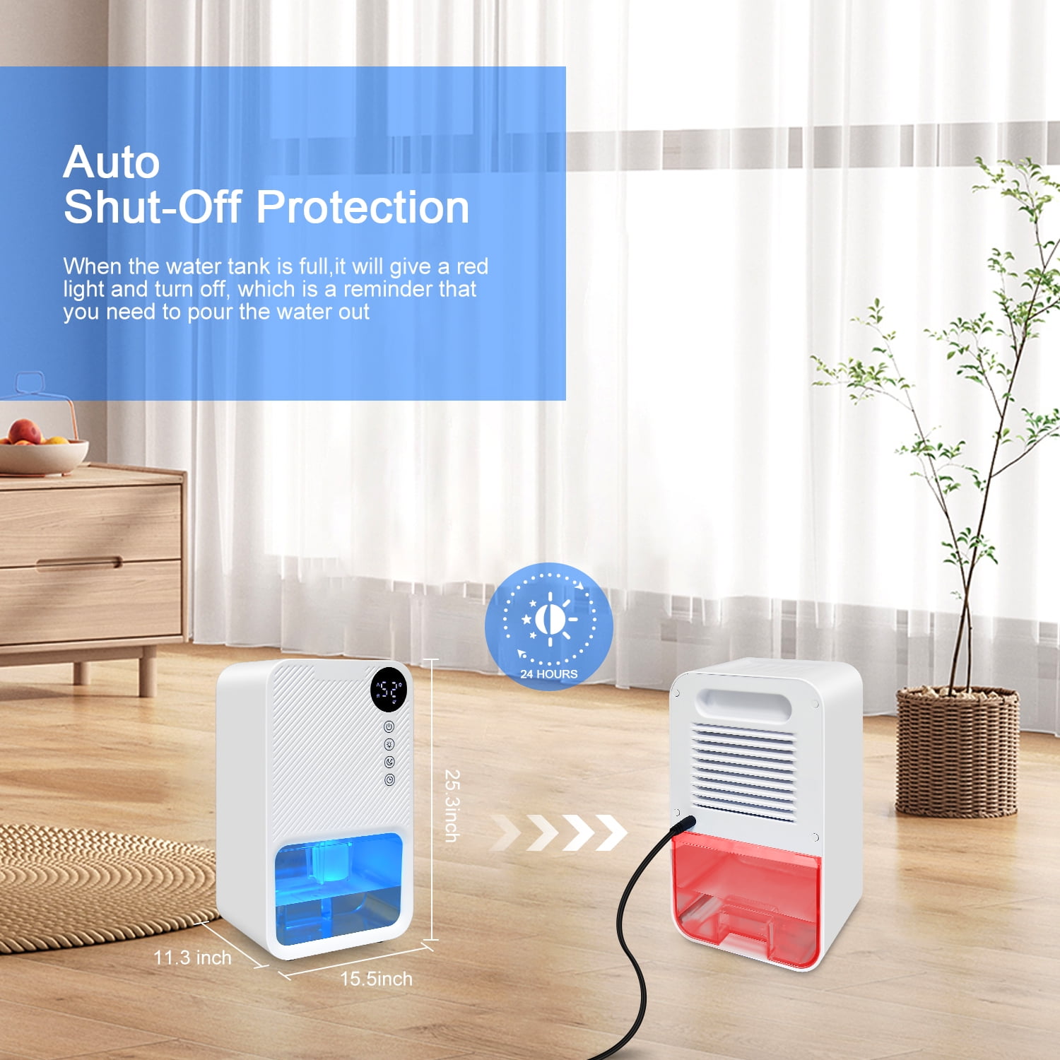 Zacenei Portable Dehumidifier for Home, Quiet Small Room Air Dryer with Auto Shut-Off & 7-Color LED (White) 3vbij