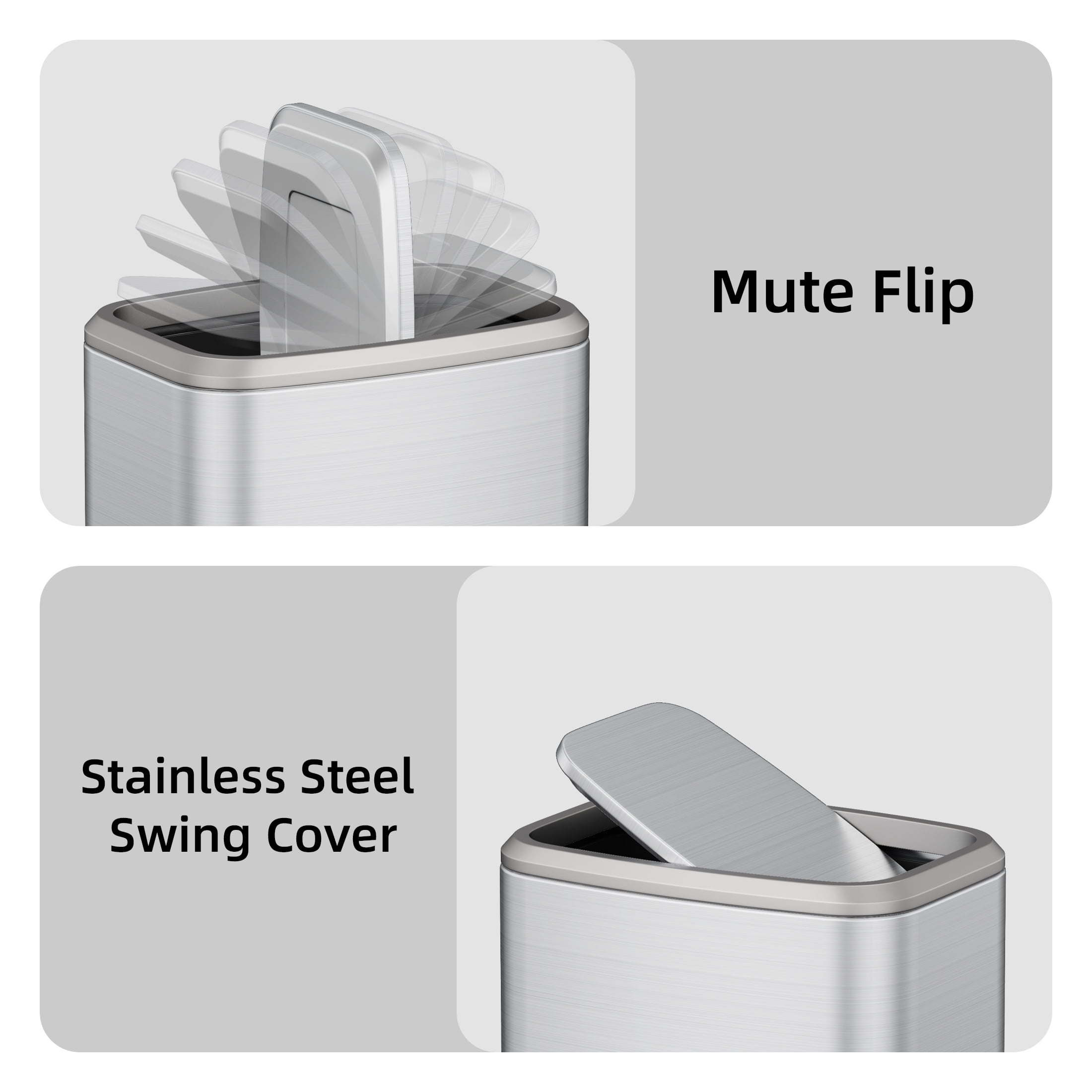 KSSKSS Stainless Steel Bathroom Trash Bin with Swing Lid, Fingerprint-Resistant Silent Waste Basket for Office and Home (Titanium Silver, 2.1 Gallon) gs8vc