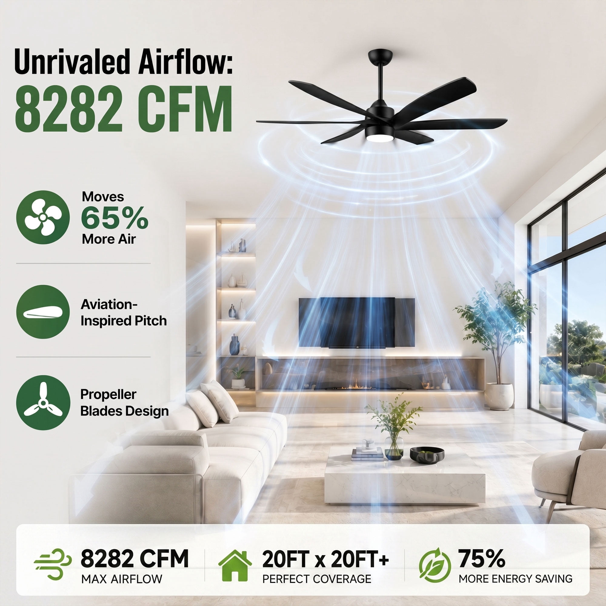 ShreeFindee 64 in Outdoor Ceiling Fan with Light, Dimmable LED, Reversible DC Motor, Waterproof for Patio and Indoor Use (Black, 64 in) olngl