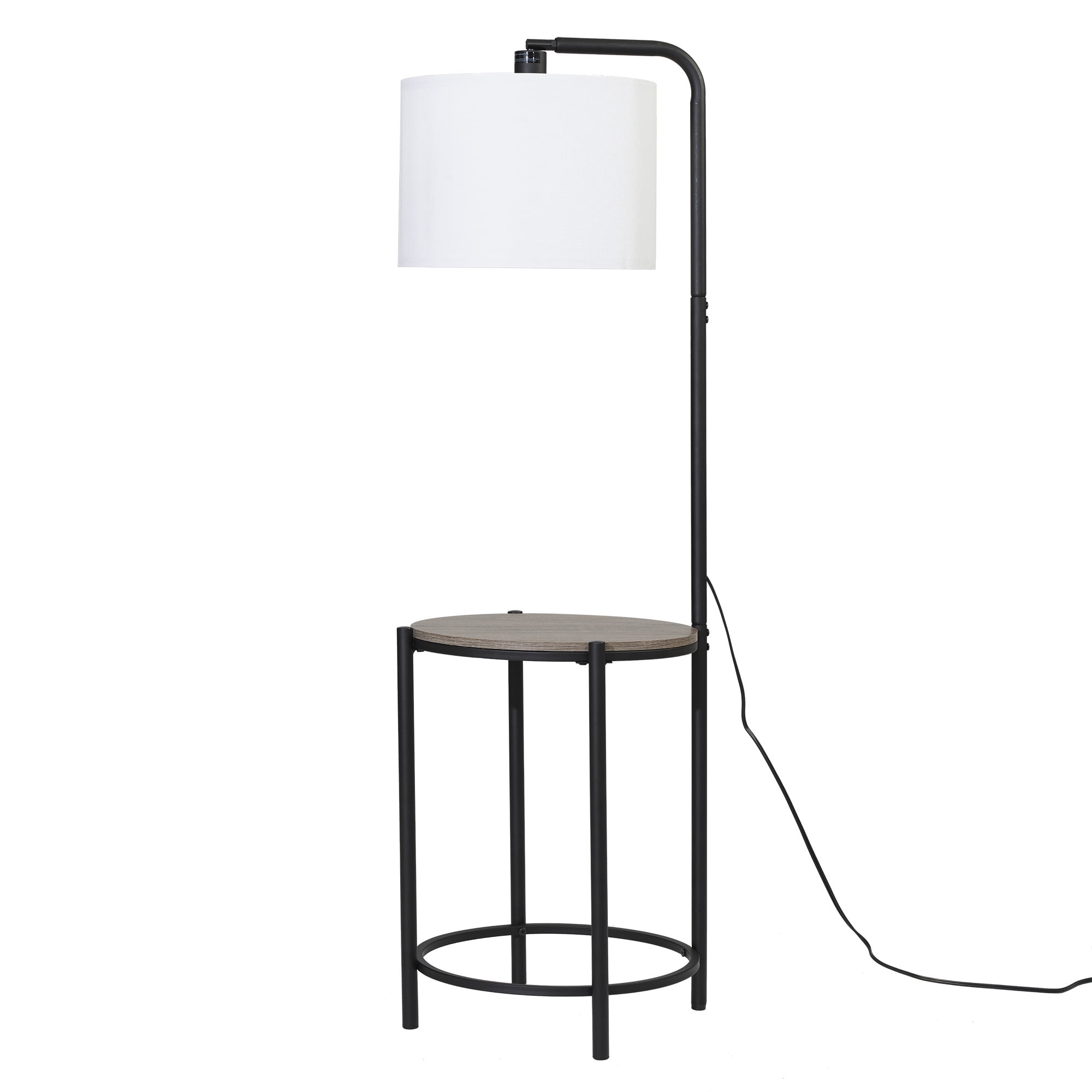 Mainstays Mid-Century Modern Floor Lamp with Faux Wood Side Table (Matte Black, 54 in) o8tj3