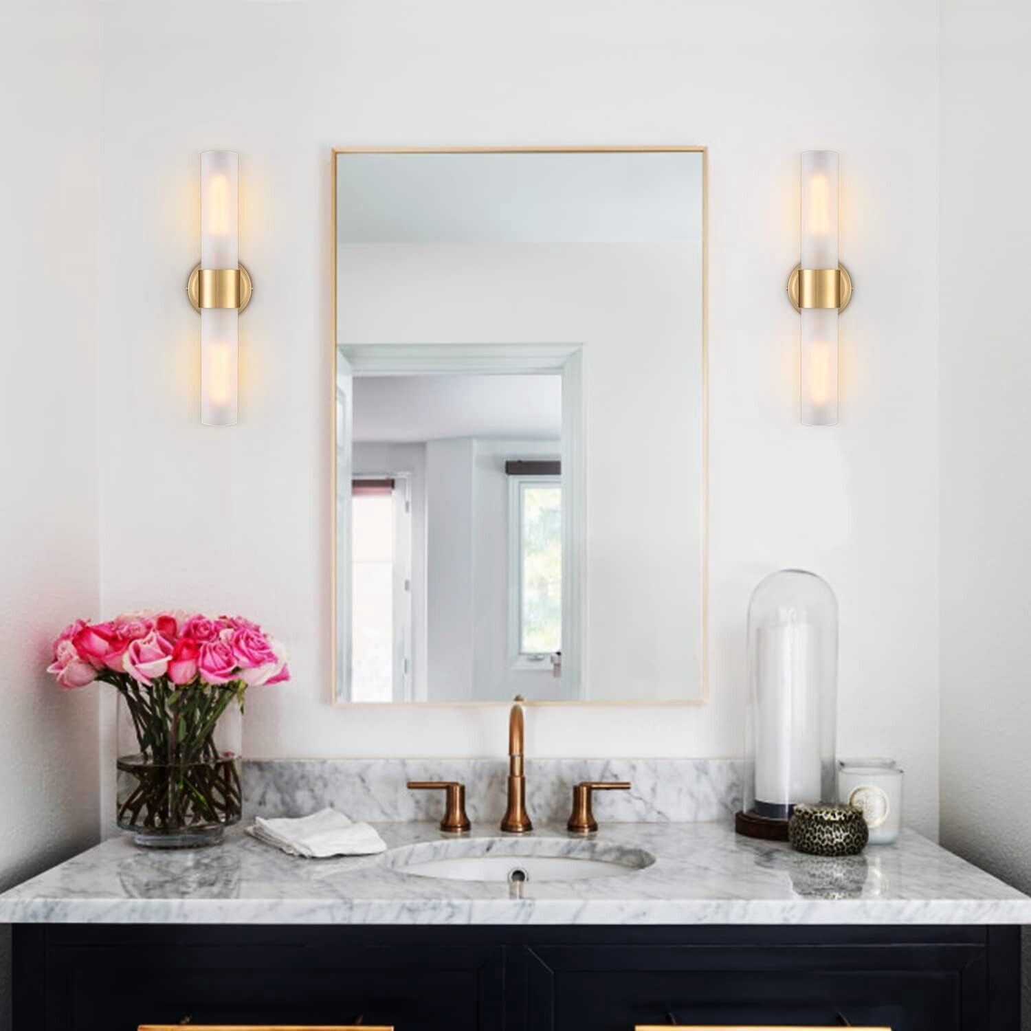 Moose Modern 2-Light LED Dimmable Wall Sconce with Frosted Glass Shades (Gold, 15 in) msexr