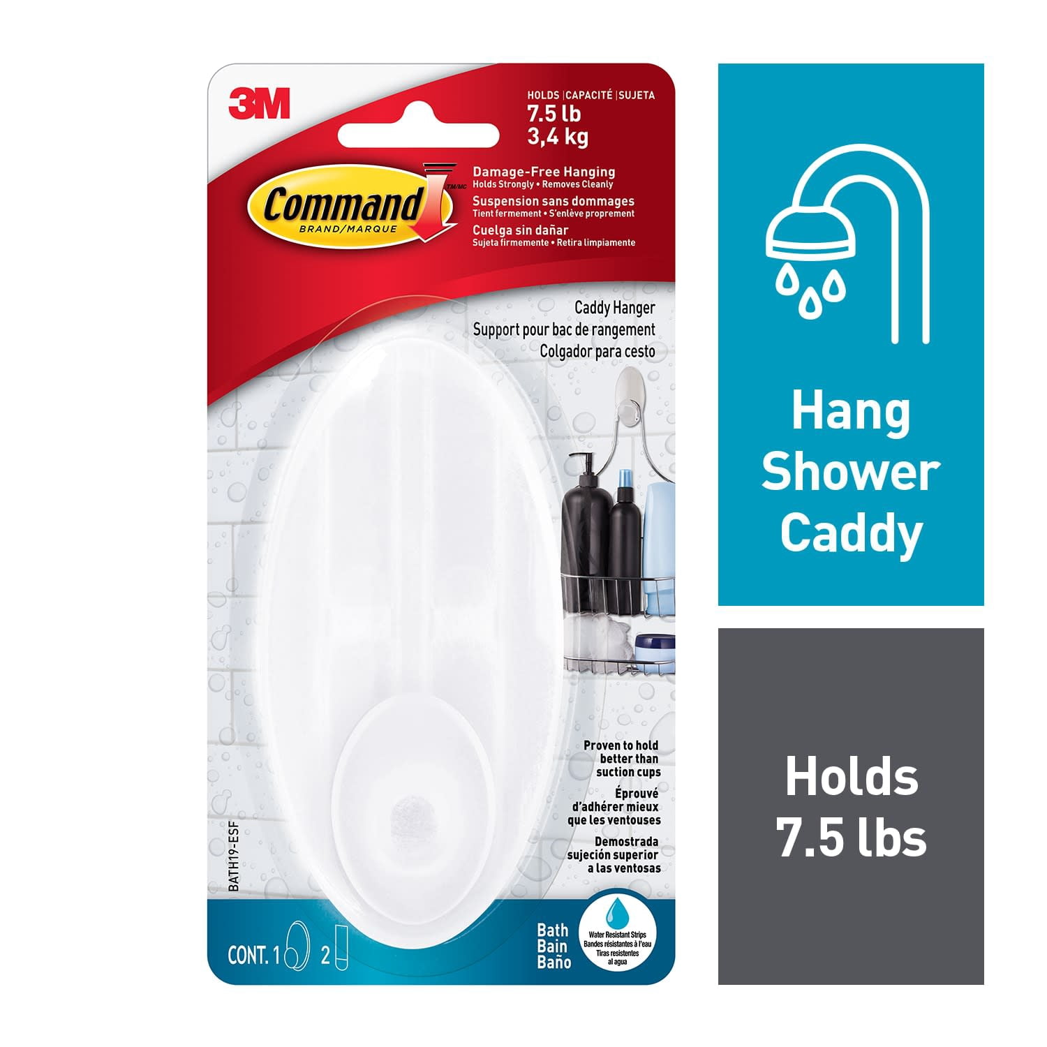 Command Large Caddy Hanger, Water-Resistant Bathroom Organizer Hook (White, 1 Pack) ttu0j