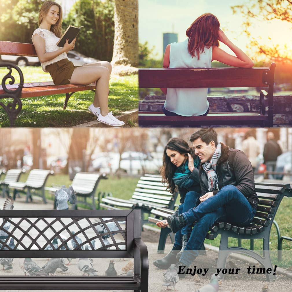 FDW Outdoor Durable Steel Garden Bench, Rust-Resistant Patio Seating (Black, 45.5 in x 21.7 in x 30 in) q5cvc