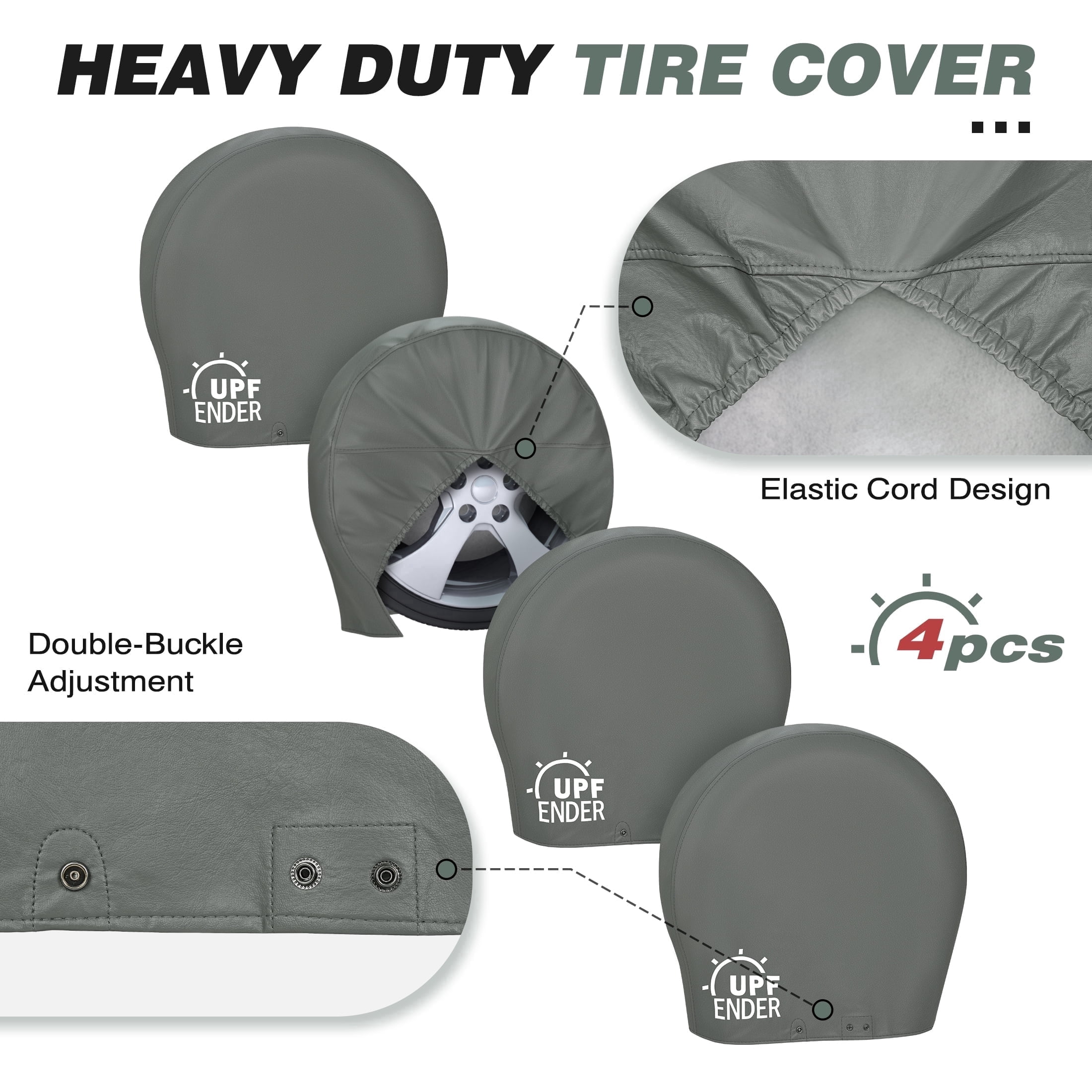 UPFENDER Waterproof Tire Covers for RV Truck SUV Trailer (Grey, 4 Pack, 26-28.75 in) 0xliz