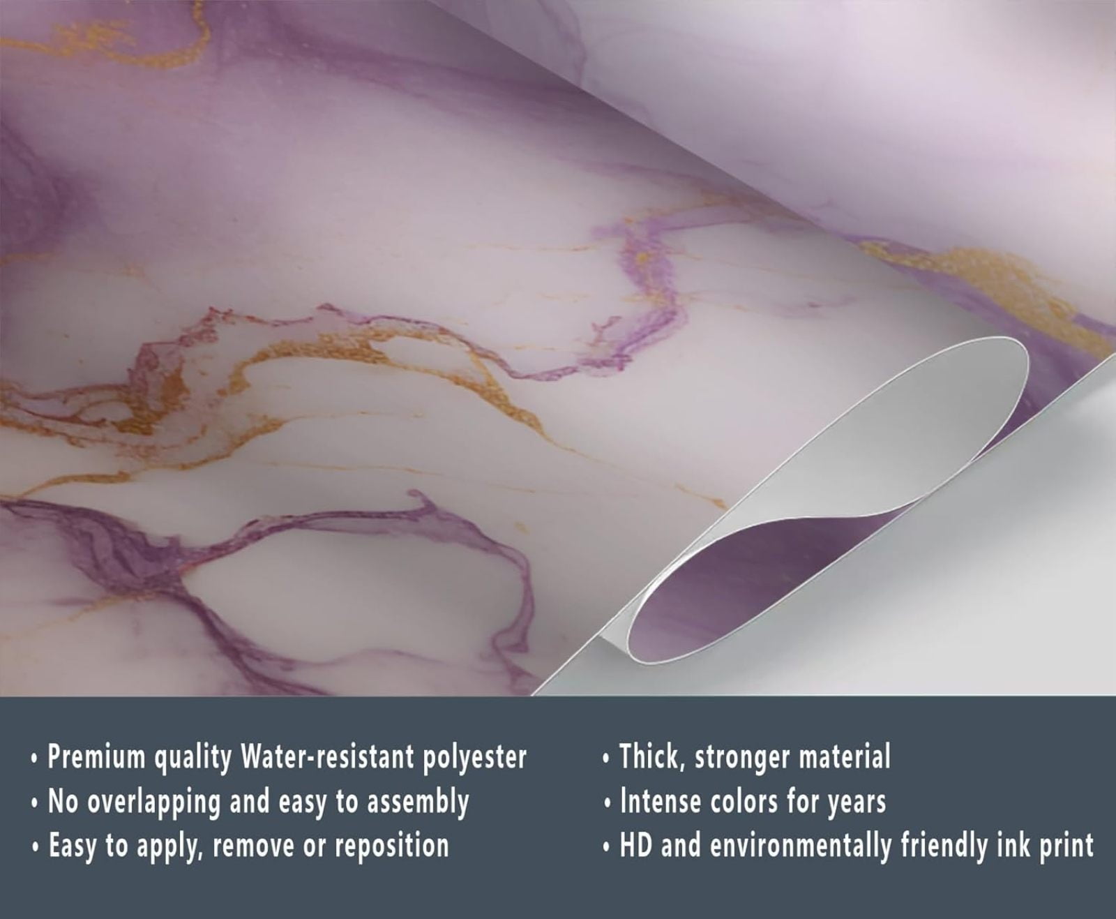 LIUYURO Modern Marble Wall Mural, Abstract Gold Foil Art Wallpaper for Bedroom and Living Room (Purple, 55 in x 28 in) usxey