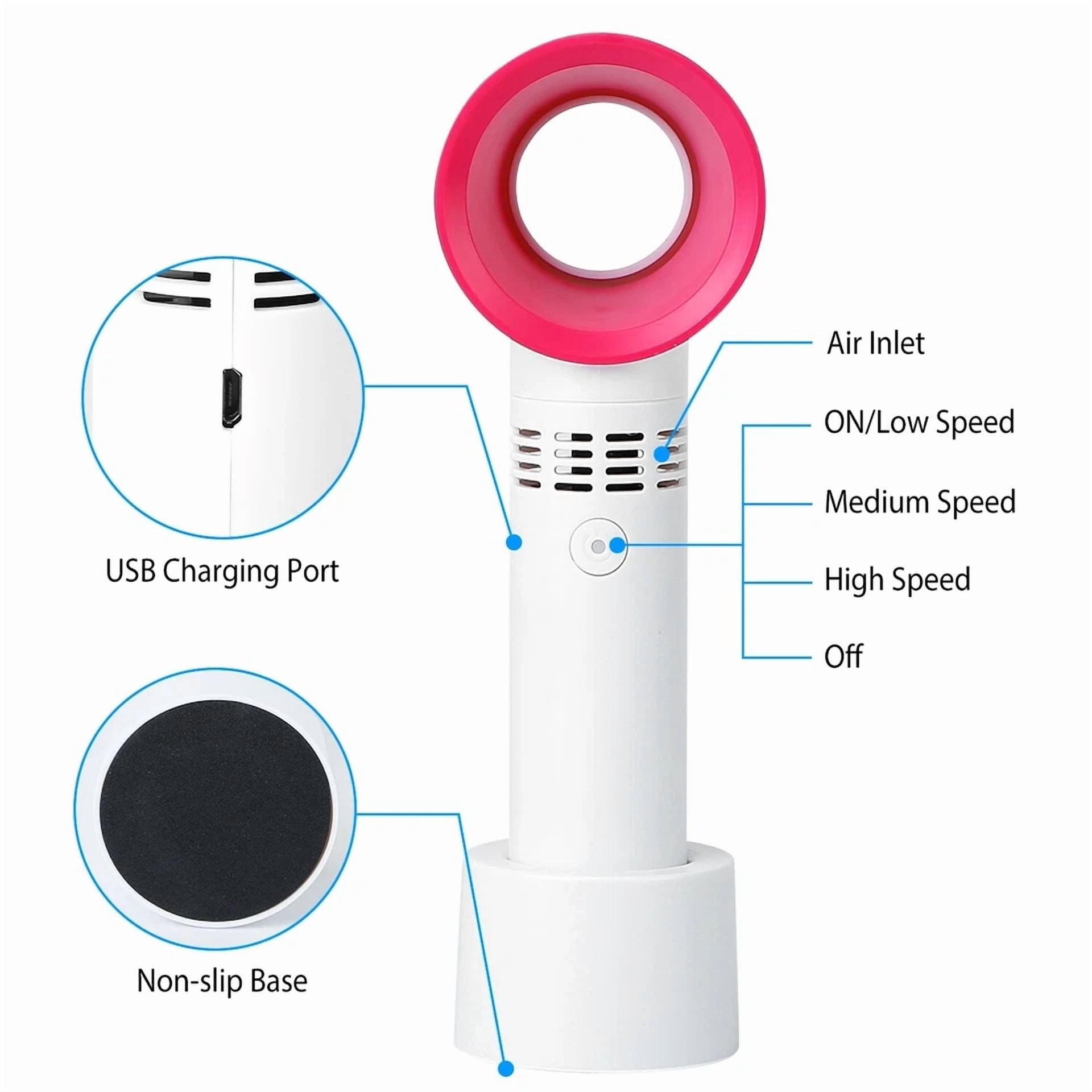 VAULT Handheld Bladeless Fan Portable USB Rechargeable Mini Air Cooler (White, 1 Pack) cr83h
