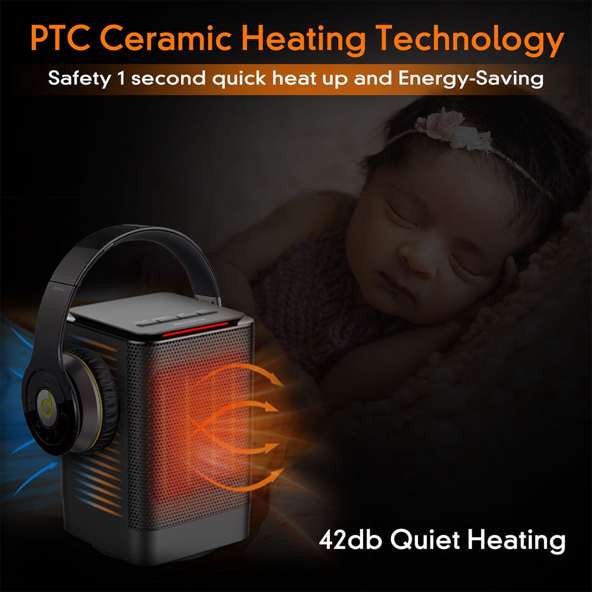 ALROCKET Portable Electric Space Heater with 70° Oscillation and Adjustable Heat Settings (Black) gyss0