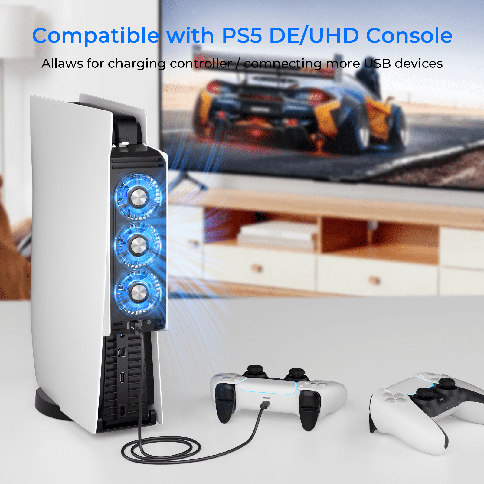 BRHE PS5 Cooling Fan with LED Light and 3 Quiet Fans (Black, 1 Pack) 9zfgt