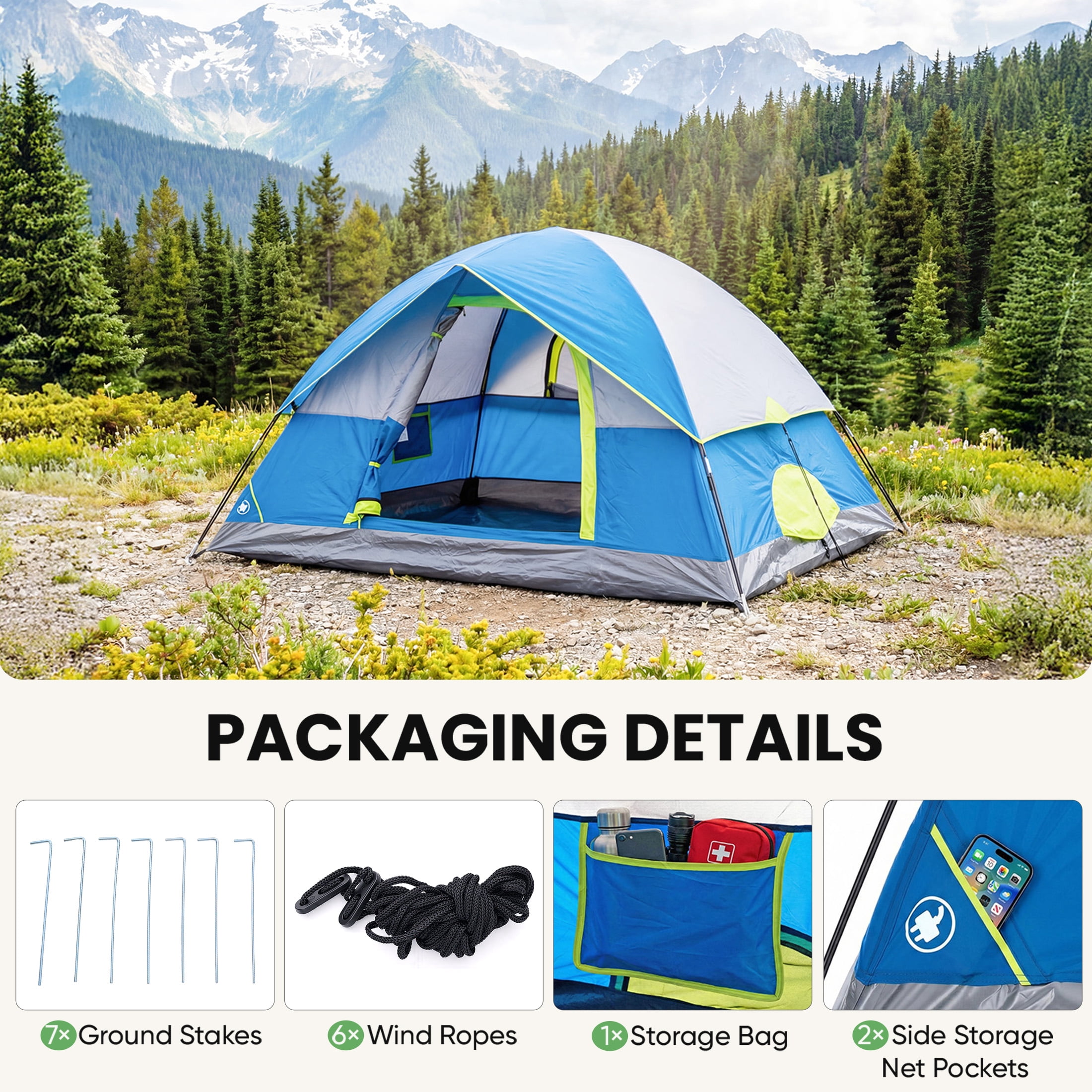 EDX 2-Person Waterproof Dome Camping Tent with Rainfly and Mesh Windows (Blue, 2-Person) jqvs2