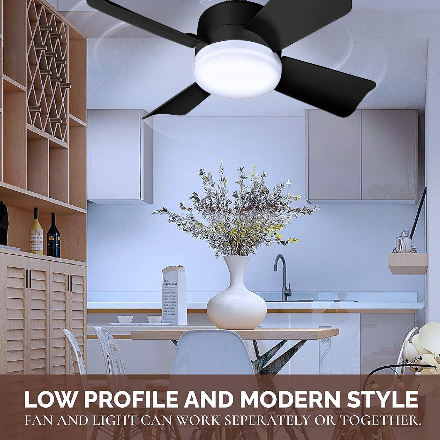 Bell + Howell Socket Breeze Ceiling Fan with LED Light and Remote (White, 15.4 in) ntcs1