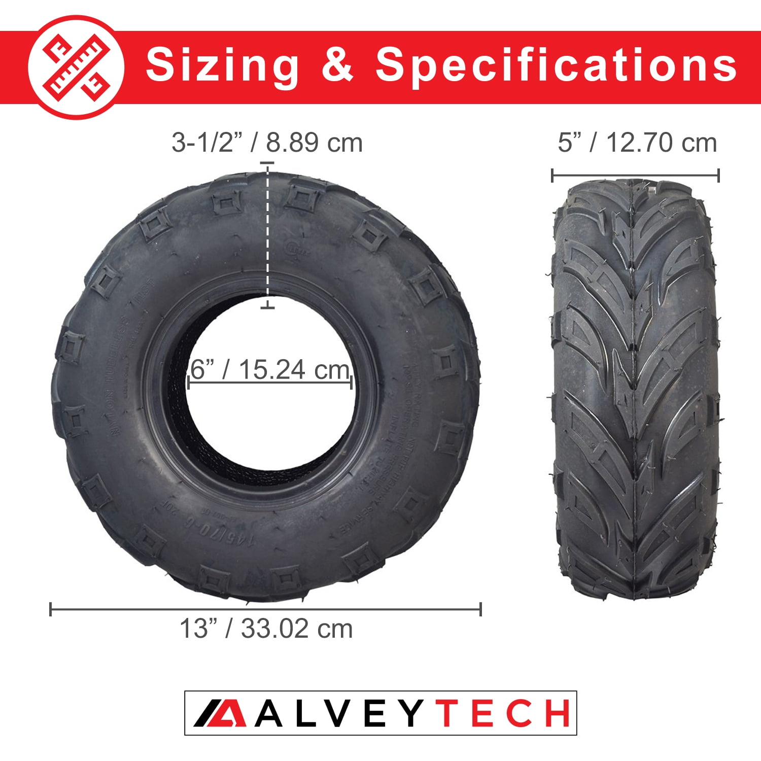 AlveyTech 145/70-6 V-Tread Off-Road Tire for Mini Bikes and Go-Karts (145/70-6) 9qxei