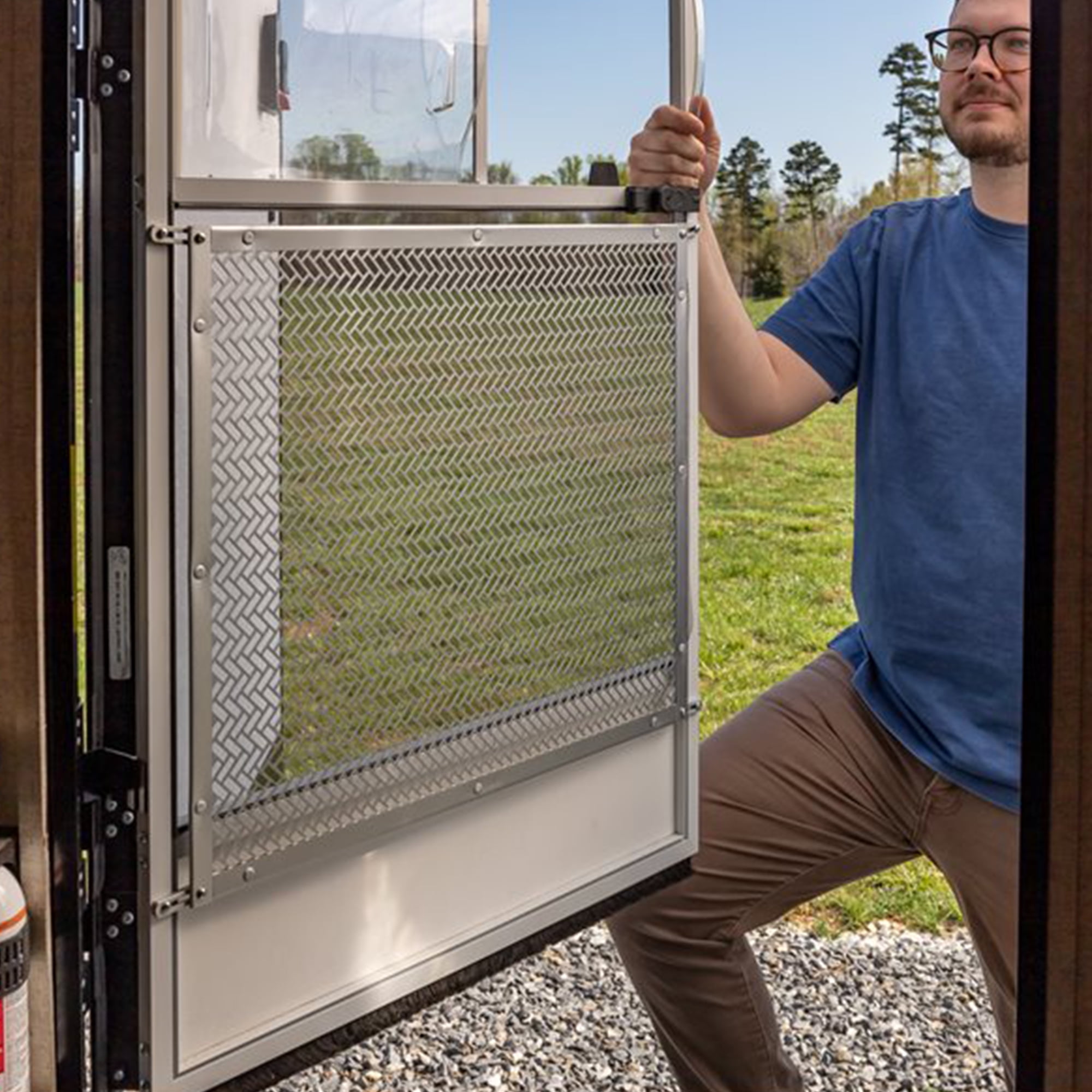 Camco Premium RV Screen Door Grille, Heavy-Duty Aluminum Protective Guard (Silver, 20 in to 29 in) e4ha3