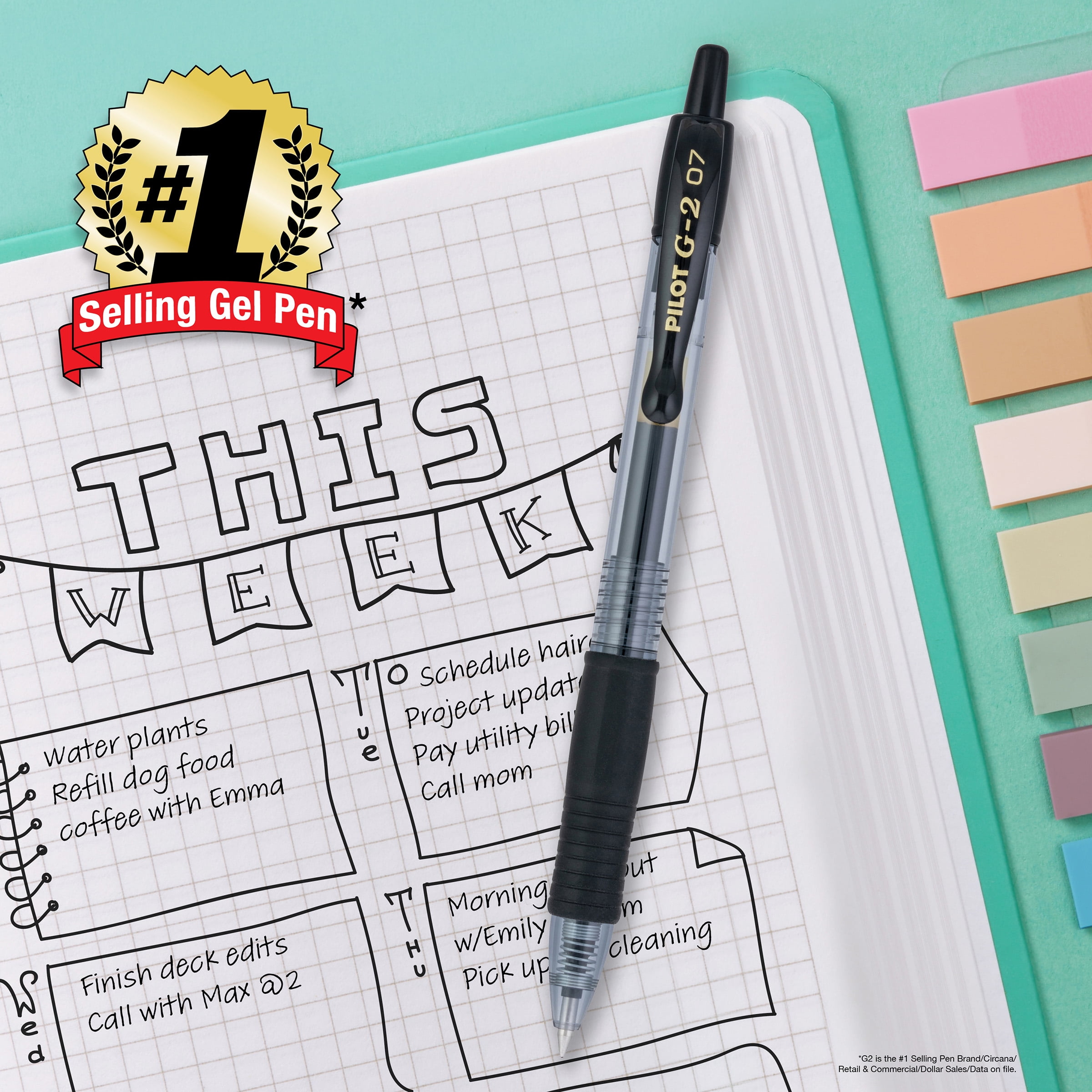 Pilot G2 Retractable Gel Ink Pens, Fine Point, Smooth Writing, Black Ink (Black, 10 Pack) kxha2