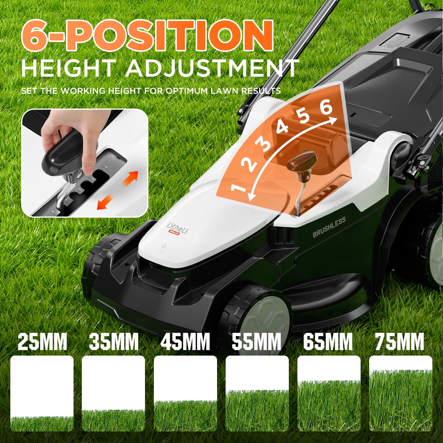 Litheli Cordless Electric Lawn Mower, Brushless Motor with 6-Position Height Adjustment (16 in, 2 x 20V 4.0Ah Batteries) 4j00b