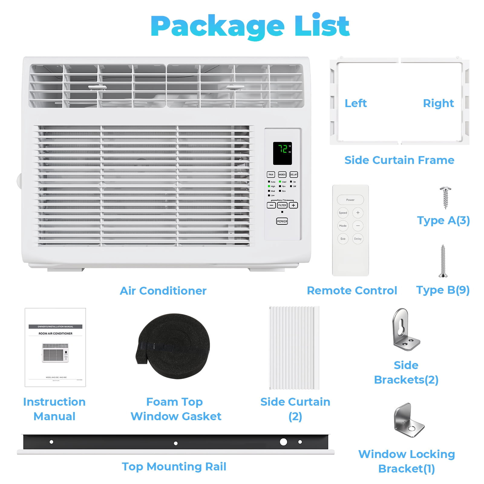 Ktaxon 6000 BTU Window Air Conditioner, 3-in-1 Cooling Fan and Dehumidifier with Remote Control (White, 250 Sq. Ft. Coverage) a28tg