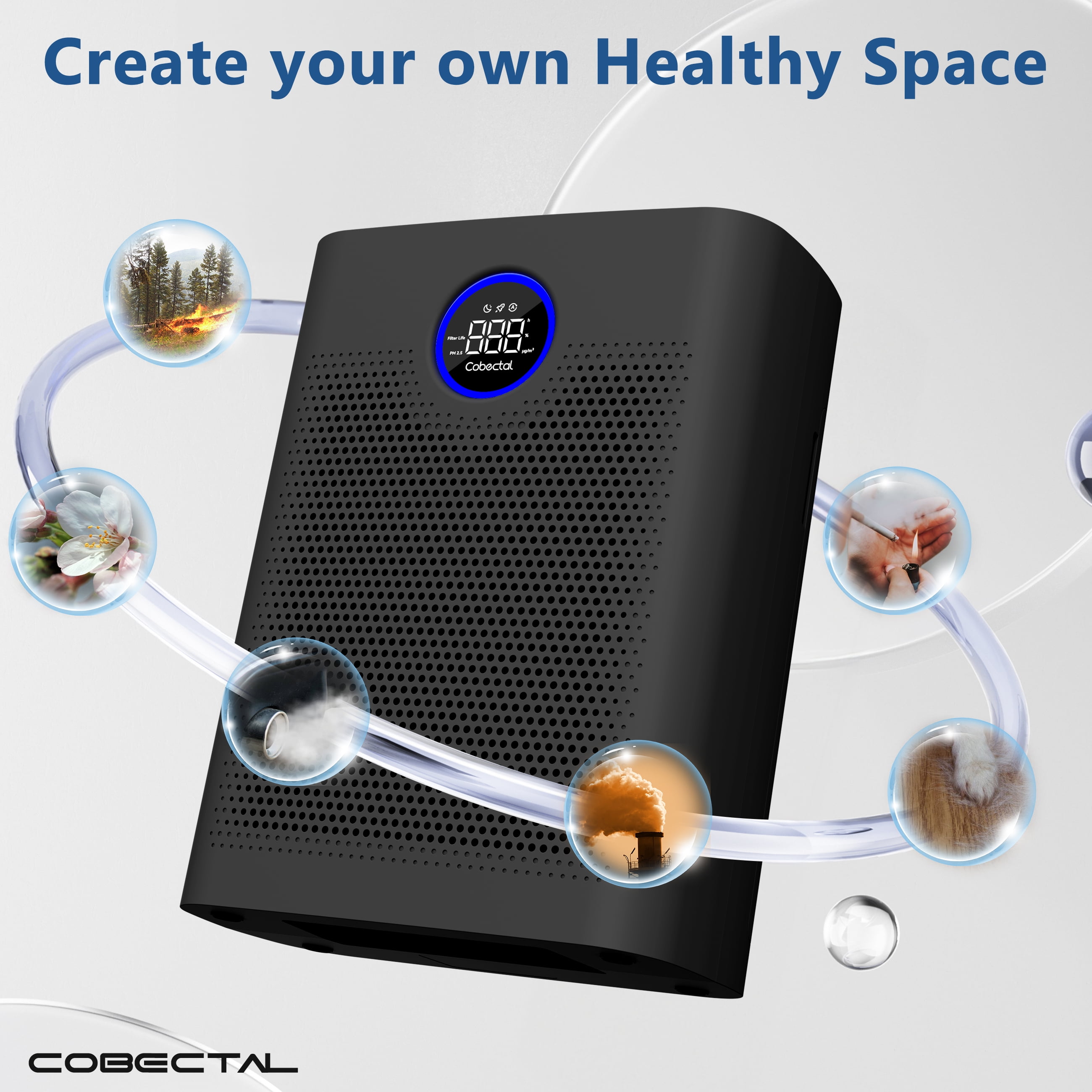 Cobectal H14 HEPA Air Purifier for Home Large Room, Pet Dander & Allergen Remover (Black, 15.82 in x 12.12 in x 6.37 in) devlb
