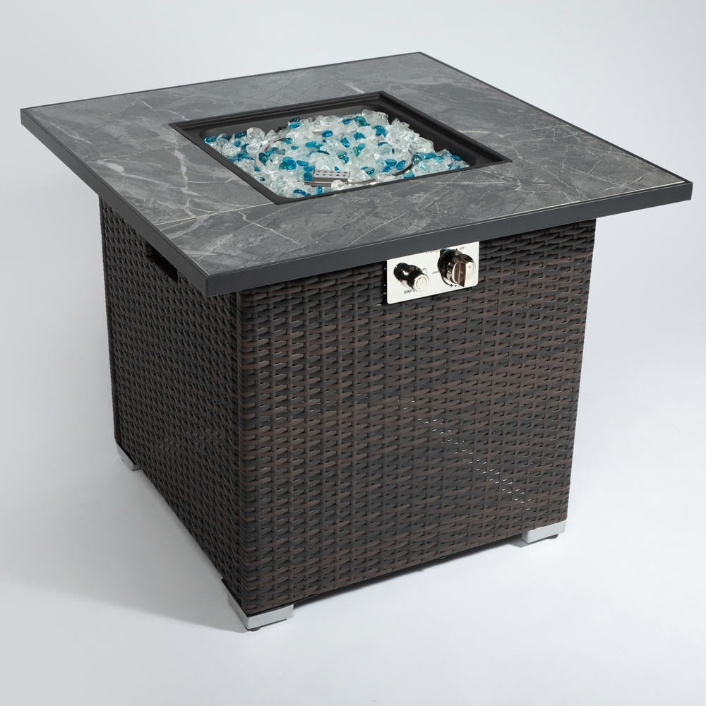 Barara King 30 in Propane Fire Pit Table with Wicker Base and 50000 BTU Heat Output (Brown, 30 in) aif4h