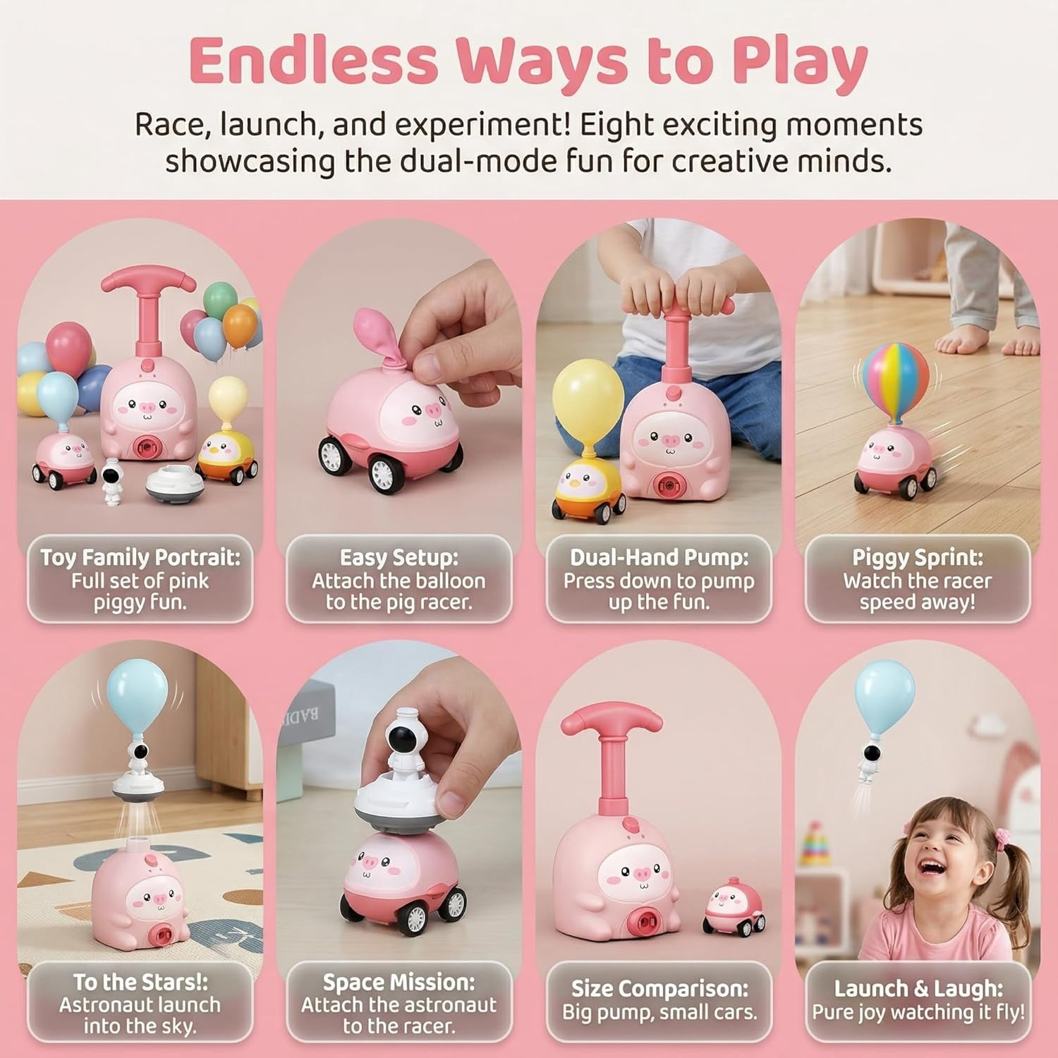 Tuoxin Balloon Launcher Toy Set, 2-in-1 Air-Powered Racing Car with Manual Pump (Yellow, 1 Set) dzh5y