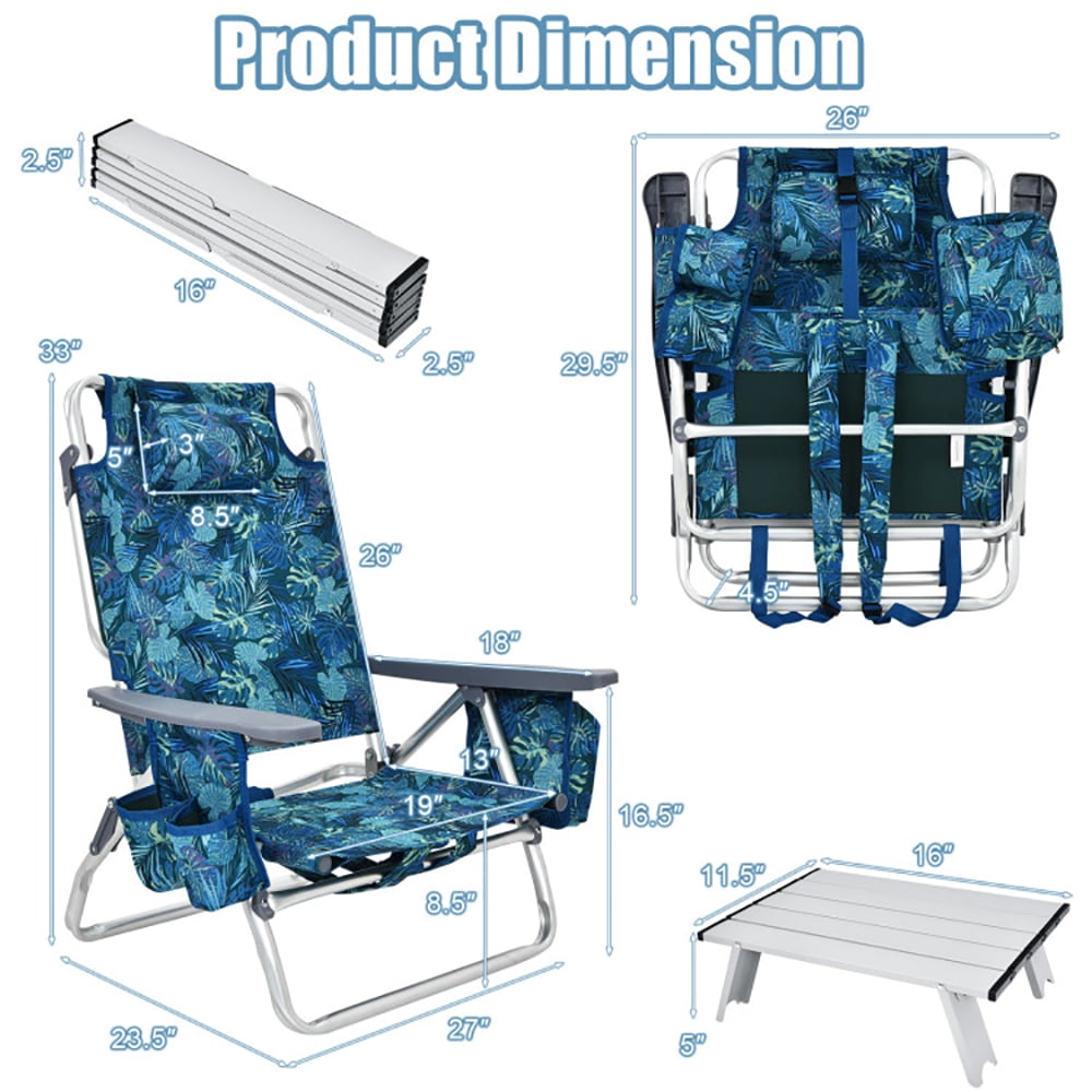 Spaco 5-Position Outdoor Folding Backpack Beach Chair Set (Blue, 2 Pack) uvb47 - Image 3
