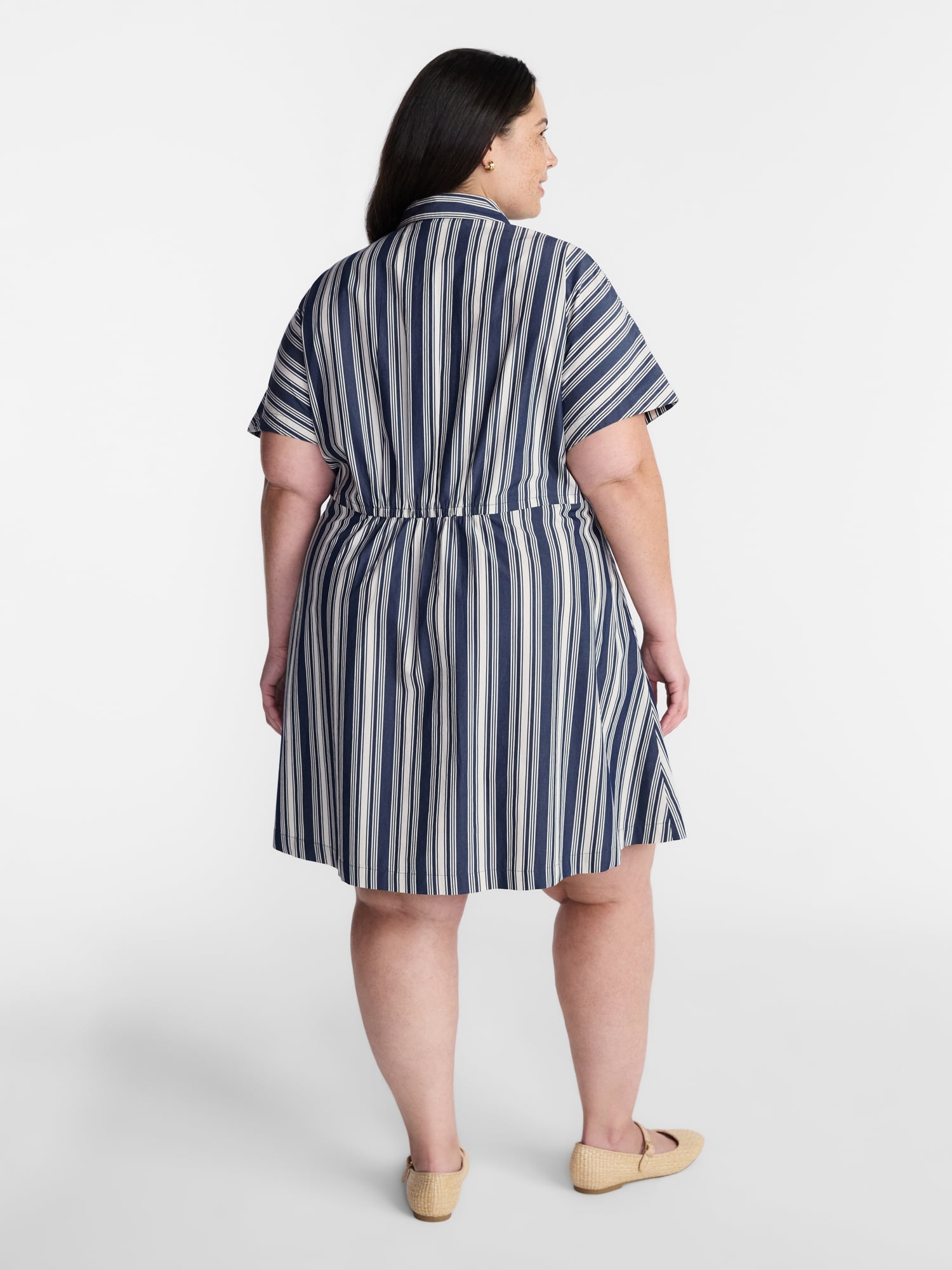 Terra & Sky Women's Plus Size Mini Fit And Flare Shirt Dress (Beige, 0X-5X) 4fhy6