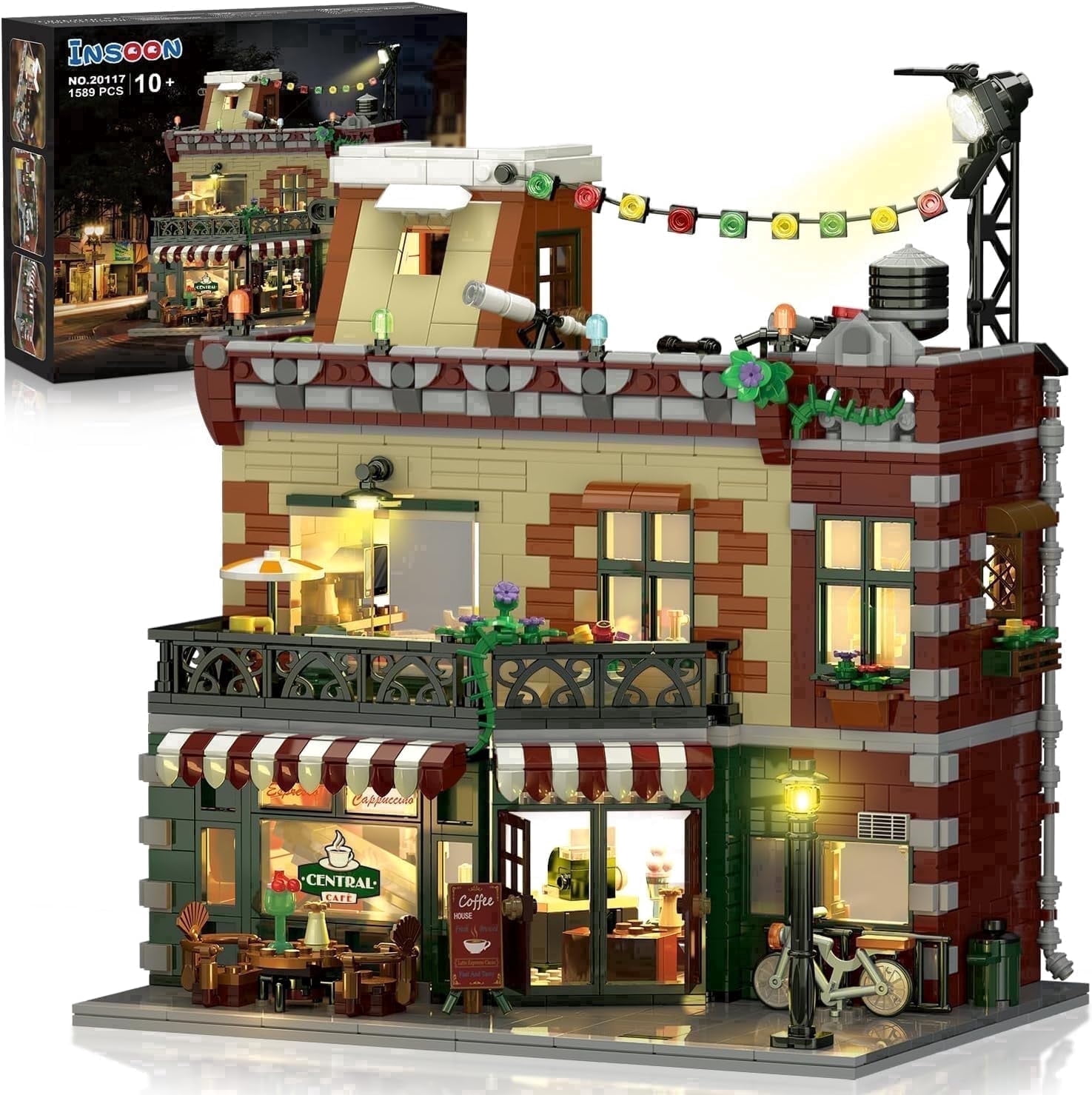 TERRAMUS Cafe Shop Building Kit with LED Light, City Street View Construction Set (1589 Pieces) pss5t