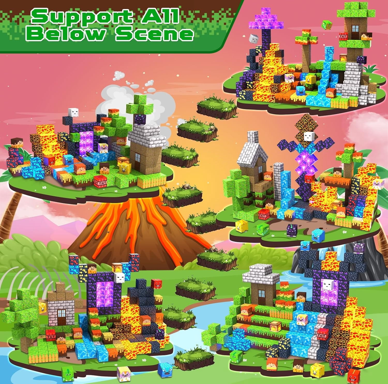 Annexfun Magnetic Building Blocks Set (Dinosaur Volcano Forest Castle, 300 Pieces) dmytu