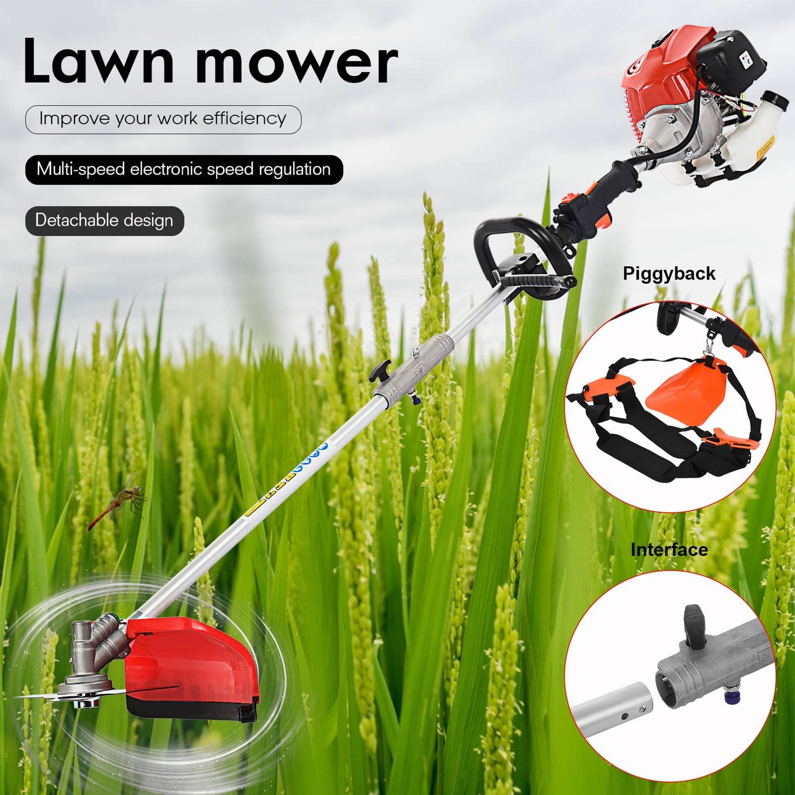 JNXYL 52cc Gas Powered 5-in-1 Multi-Tool Trimmer and Brush Cutter (Red, 1 Unit) d9g4g
