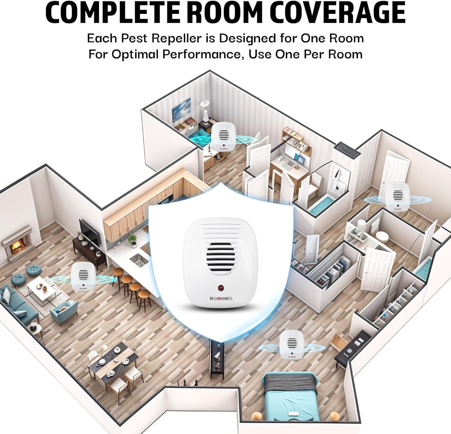 Bell + Howell Ultrasonic Pest Repeller (White, 4-Pack) bun8k