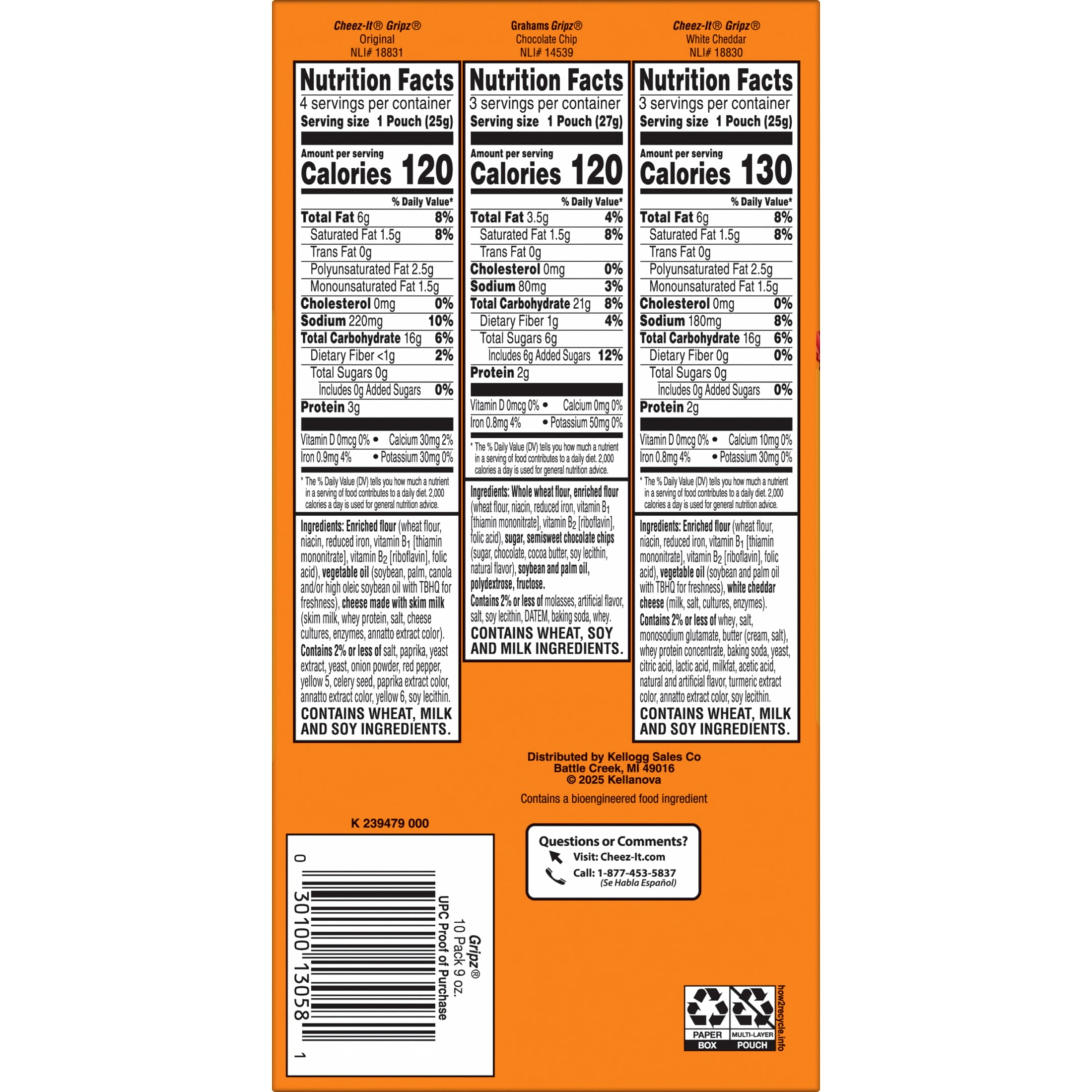 Cheez-It Gripz Variety Snack Pack, Baked Mini Crackers and Grahams (9 oz, 10 Count) fupnh