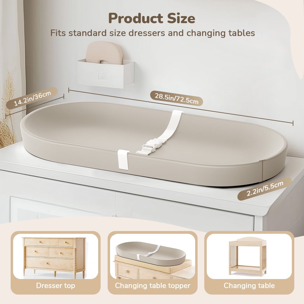 Caveen Baby Changing Pad, Portable Diaper Changing Station with Safety Belt, Waterproof Contoured Surface (Grey, 28.5 in x 14.2 in x 2.2 in) k93ry