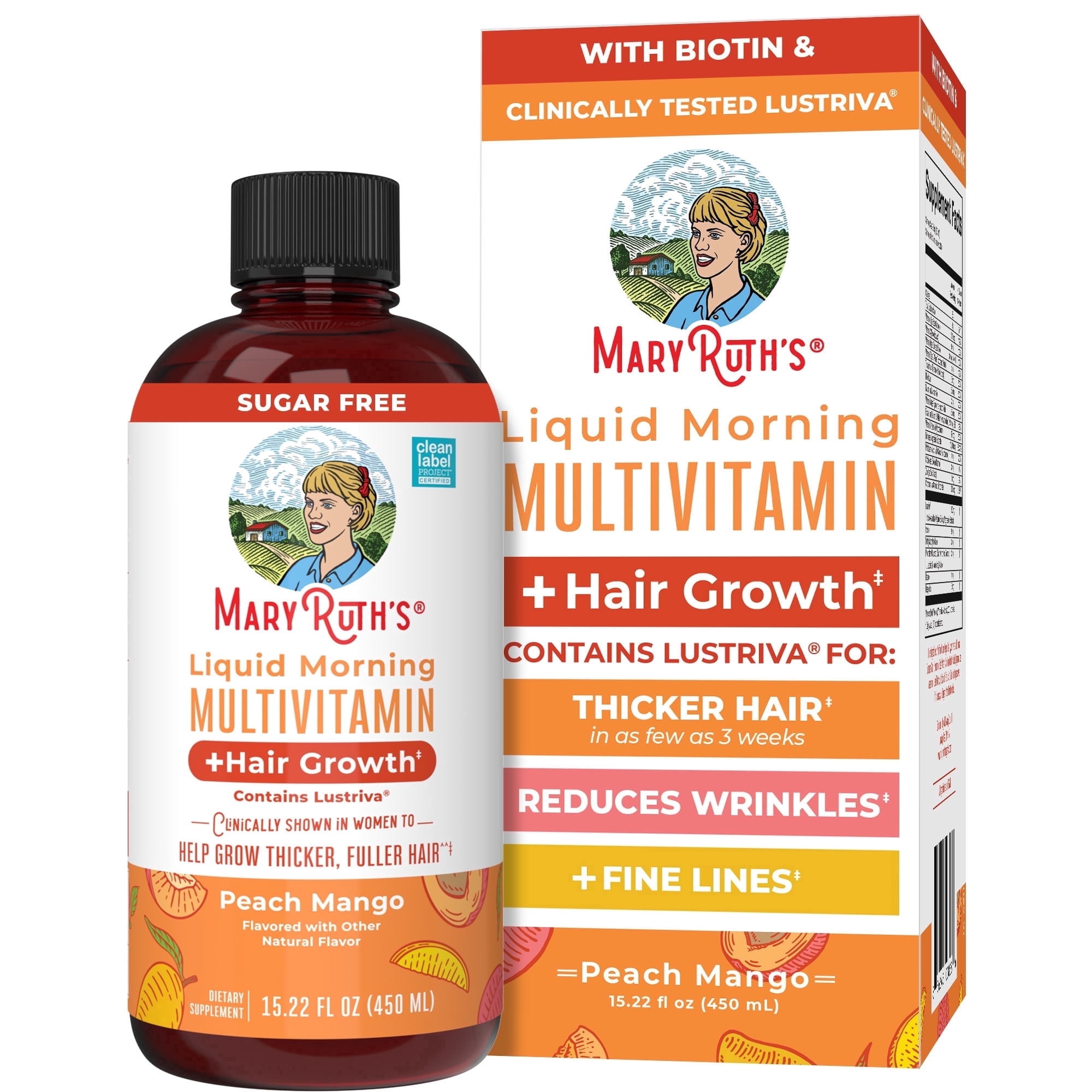 MaryRuth's Liquid Multivitamin with Biotin and Lustriva for Hair Growth (Peach Mango, 15.22 fl oz) 8c7vv
