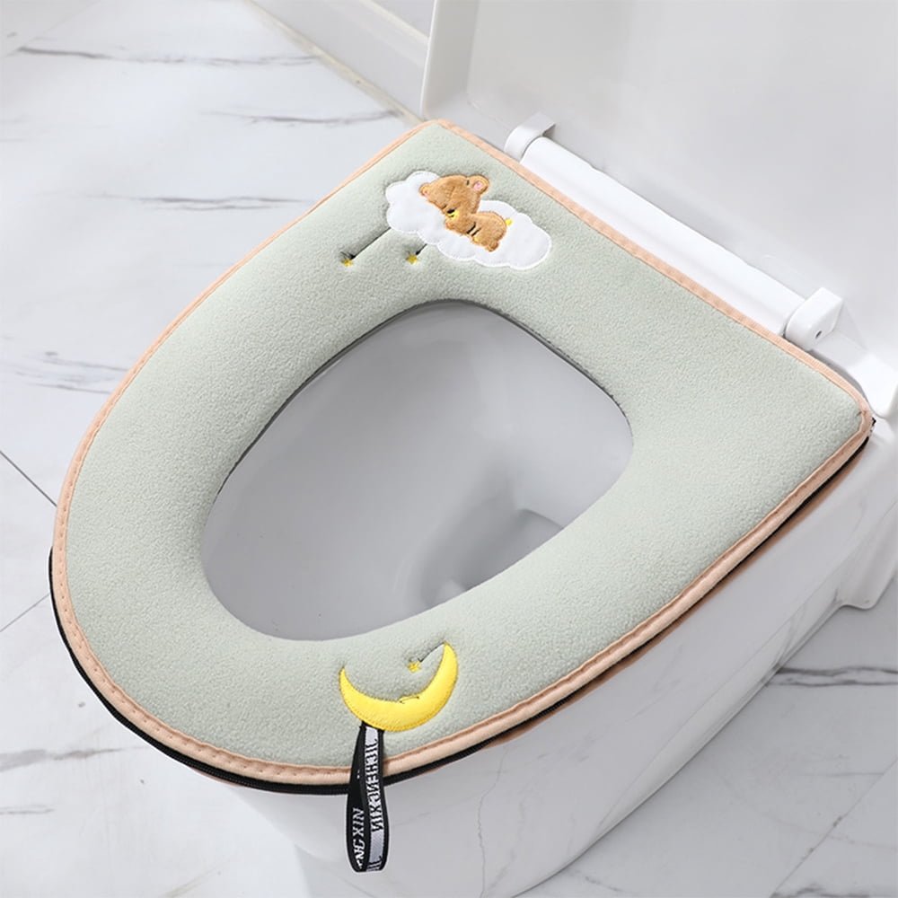 ENTASSER Washable Toilet Seat Cover (Soft Cotton, Zippered, Green, 17 in x 14.5 in) izukg