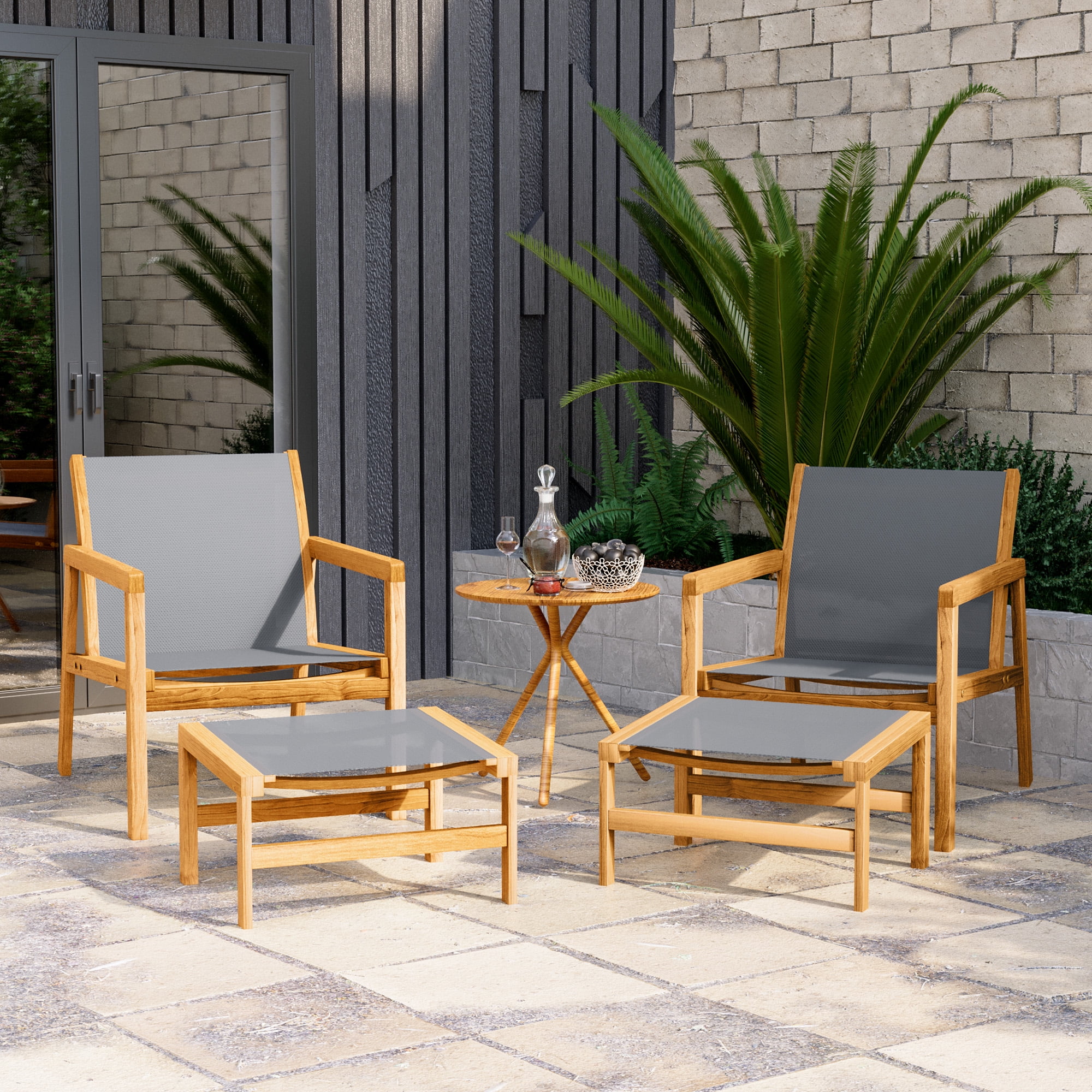 Homall 4-Piece Patio Conversation Set with Acacia Wood Frame and Textilene Chairs (Gray) iaemv