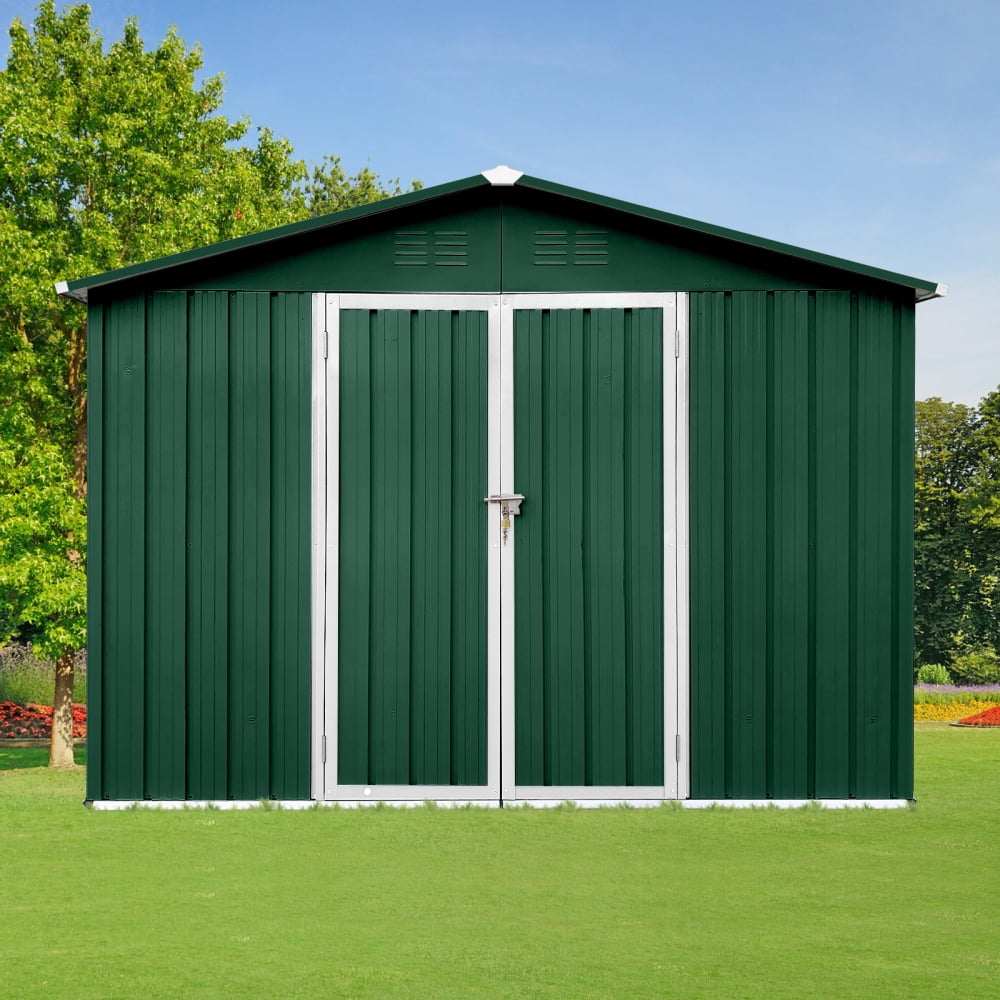 Generic Metal Garden Shed Outdoor Storage Building (Green and White, 6 ft x 8 ft) n1k9l