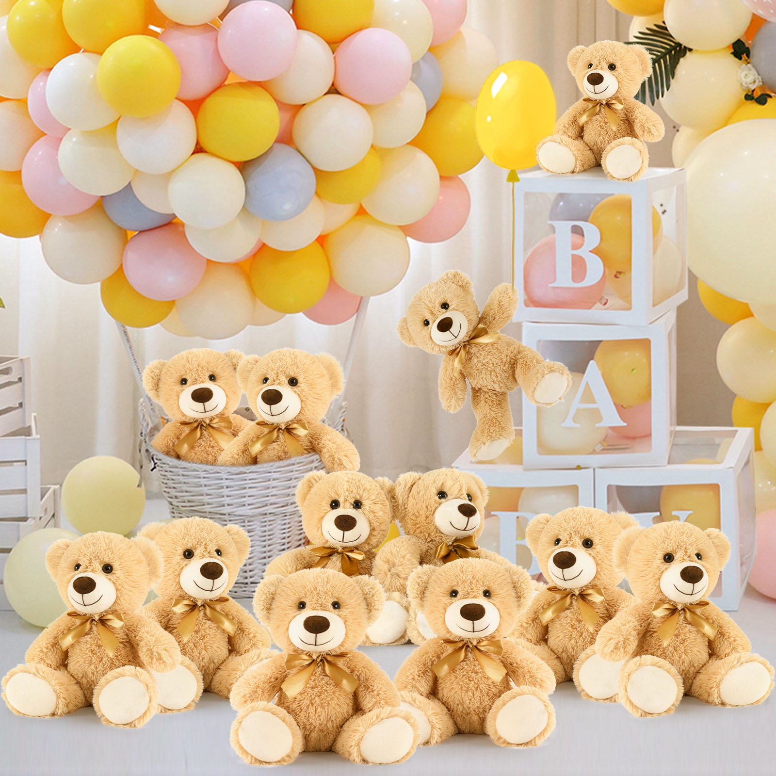 MaoGoLan 14 in Teddy Bear Stuffed Animals Bulk Plush Toy Set (Brown, 12 Pack) 9gu19