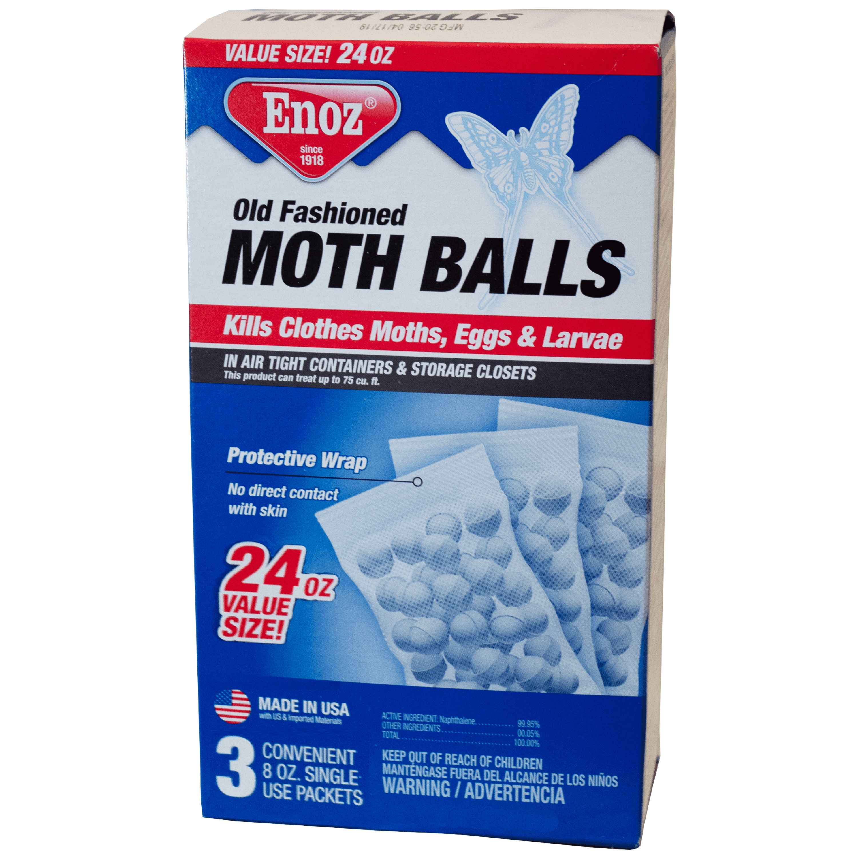 Enoz Old Fashioned Moth Balls, Naphthalene Clothes Moth Killer (3 Packets, 24 oz) 4ohot