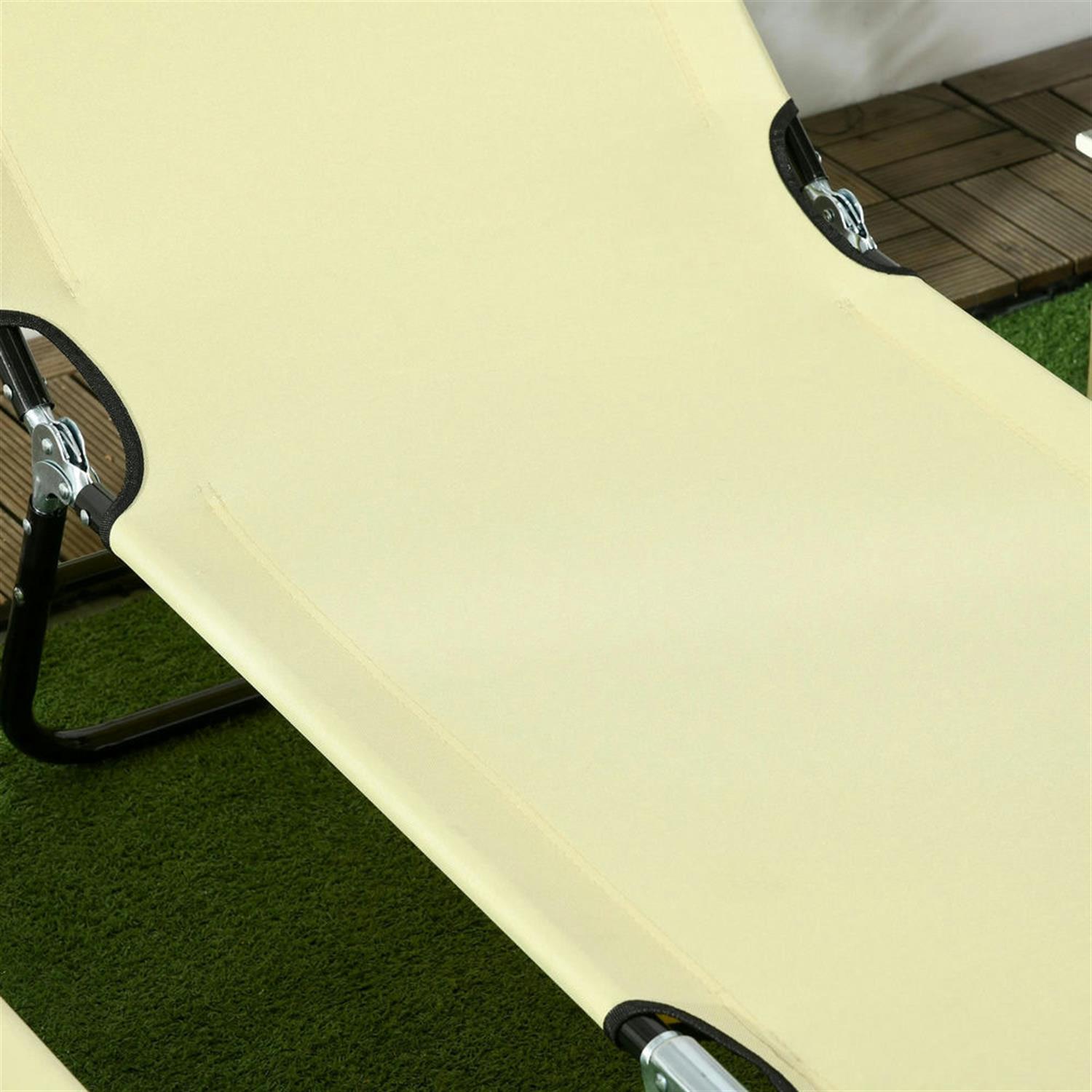 Demi Bonn 2-Piece Outdoor Collapsible Chaise Loungers, 5-Position Reclining Folding Beach Chairs with Steel Frame (Beige, 2-Pack) sducn