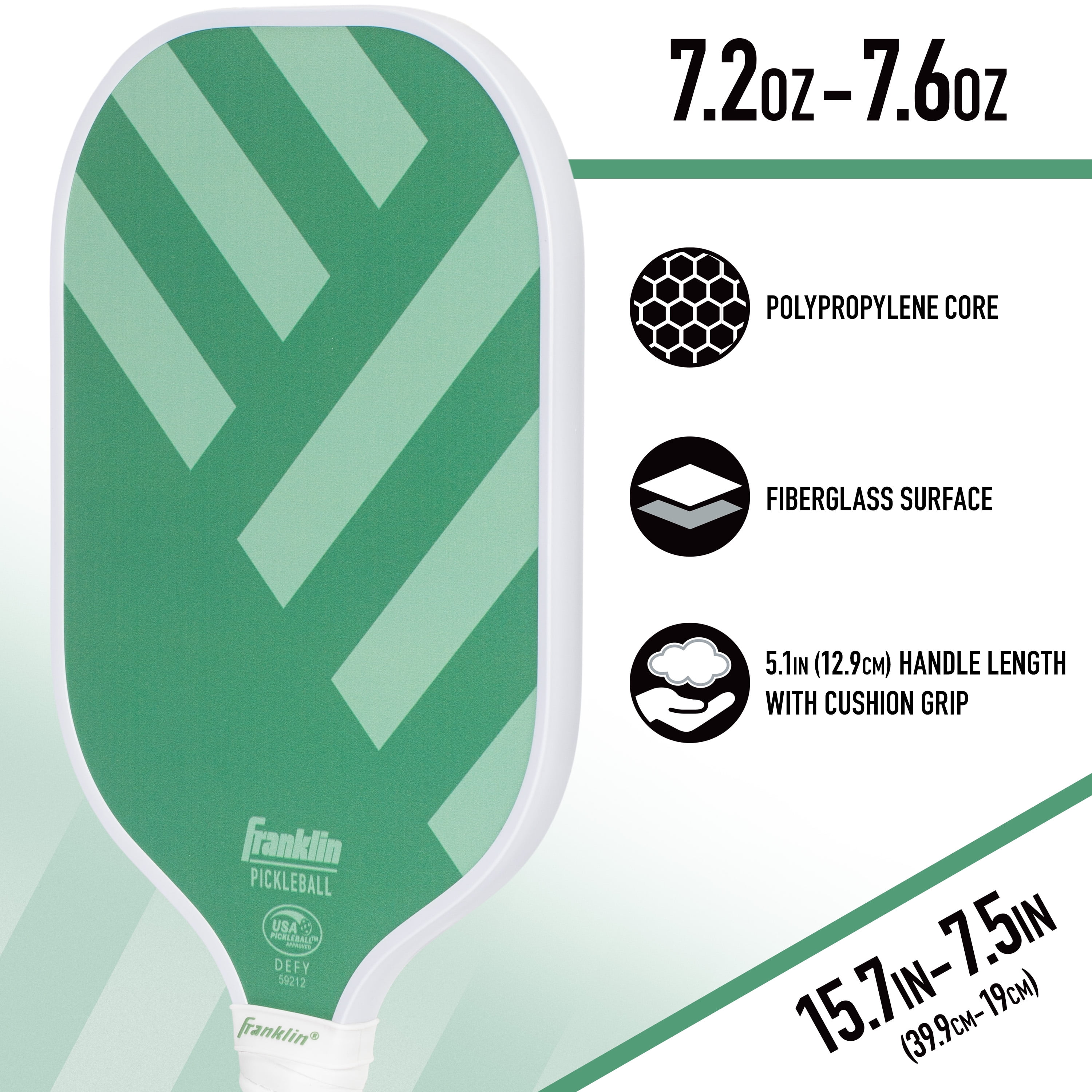 Franklin Sports DEFY Pickleball Paddle, Professional Fiberglass Surface with Polypropylene Core (Green, 7.4 oz) anwvm