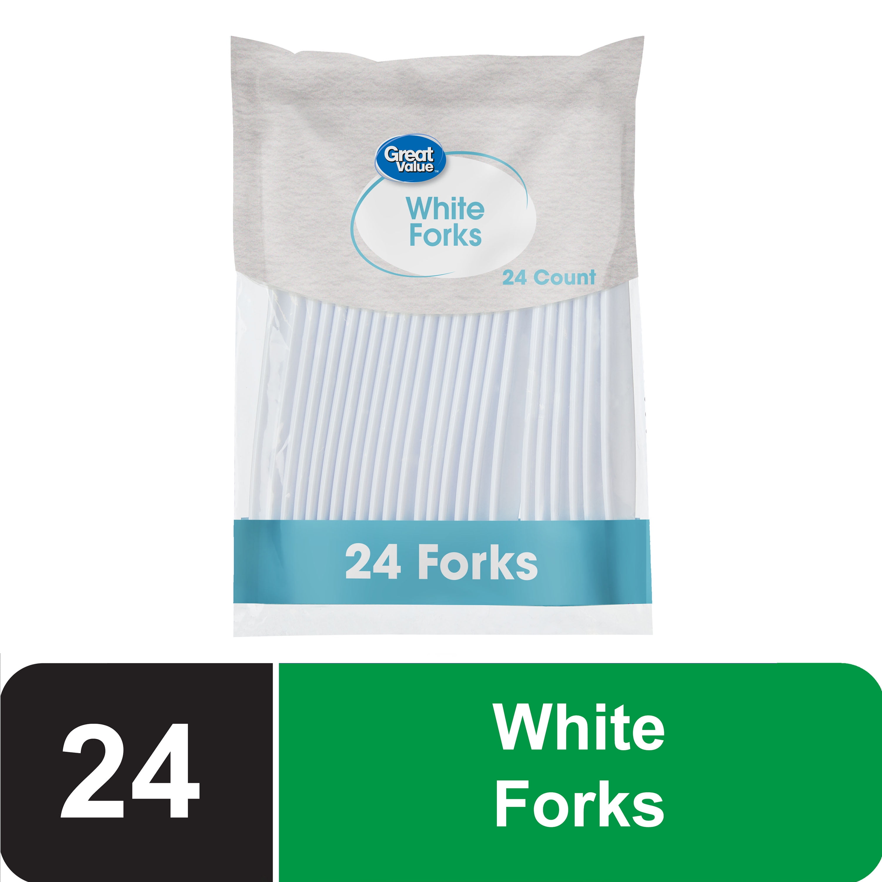 Great Value Plastic Disposable Forks, Heavy-duty Eating Utensils for Parties and Picnics (White, 24 Count) r9zzo