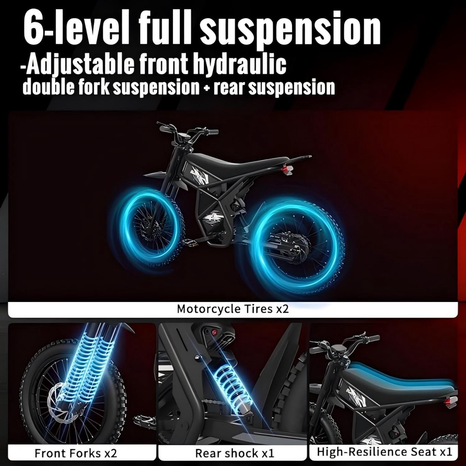 Riding'Times GT73 Electric Dirt Bike for Adults, 2400W 48V Dual Battery, 30+ MPH Off-Road Ebike (Black, 330 lb Capacity) zqegm