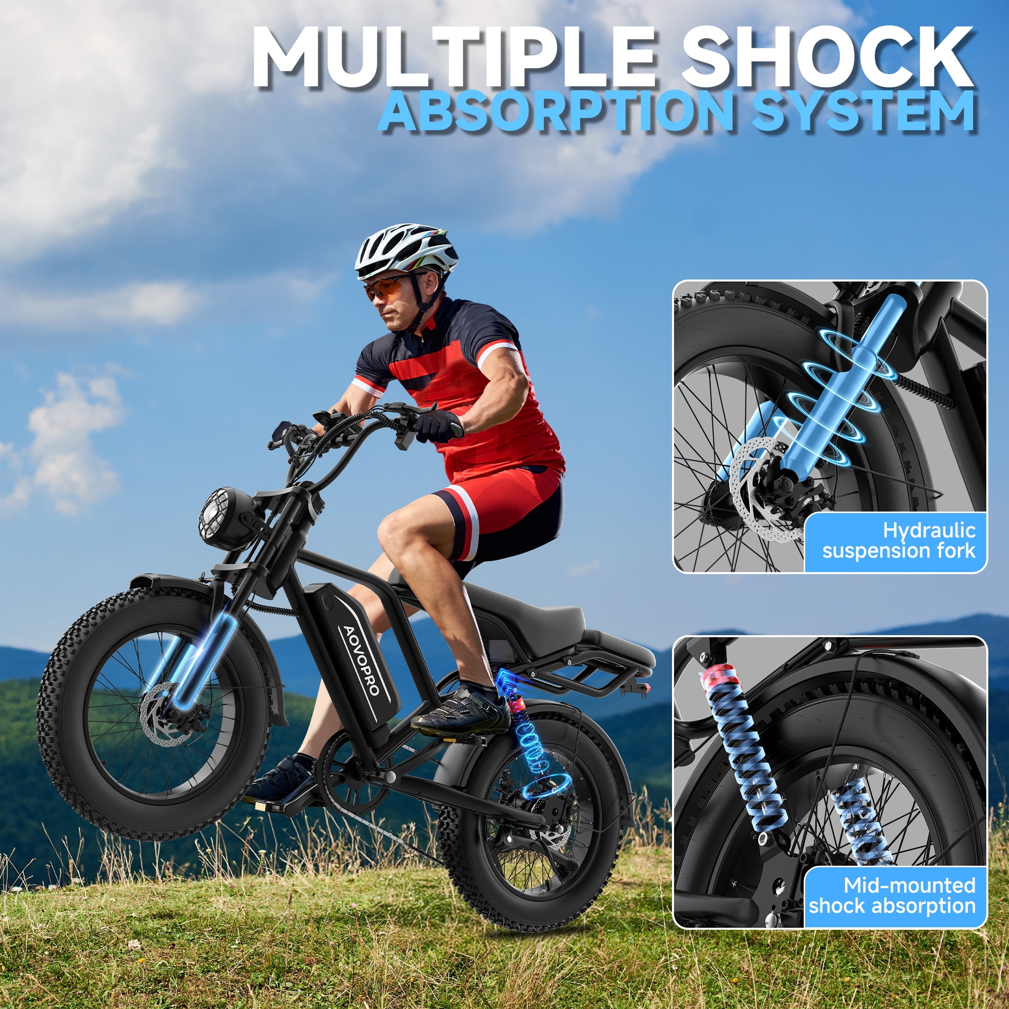AOVOPRO AP20 Electric Bike for Adults, 750W Off-Road E-Mountain Bike with 20 x 4 in Fat Tires (Black, 48V 18Ah) gg6ag