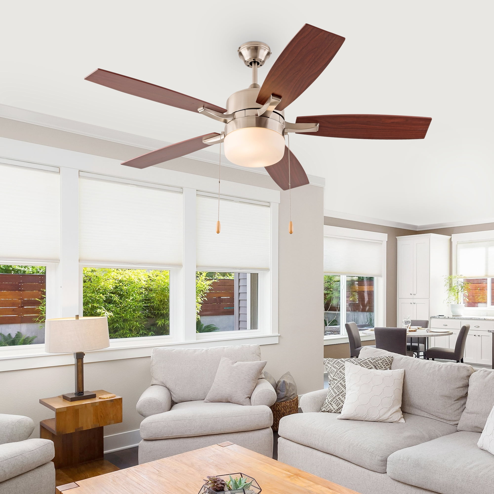 Simpol 52 in Modern Brushed Nickel LED Indoor Reversible Ceiling Fan (Brushed Nickel, 52 in) 9wwnl