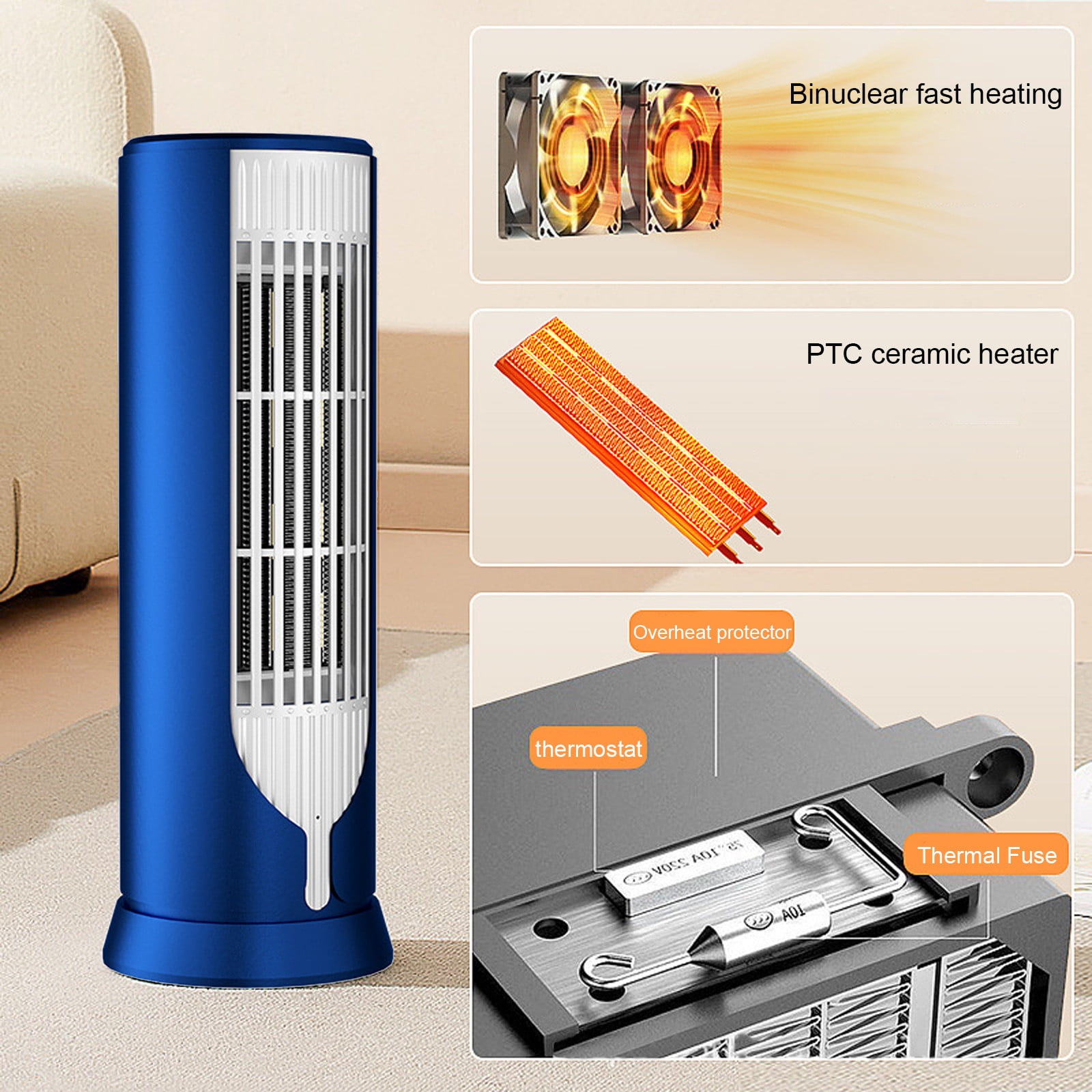 Wovilon Portable Electric Space Heater, Personal Desktop Heating Fan with Overheat Protection (Blue, 1 Unit) pn3ur