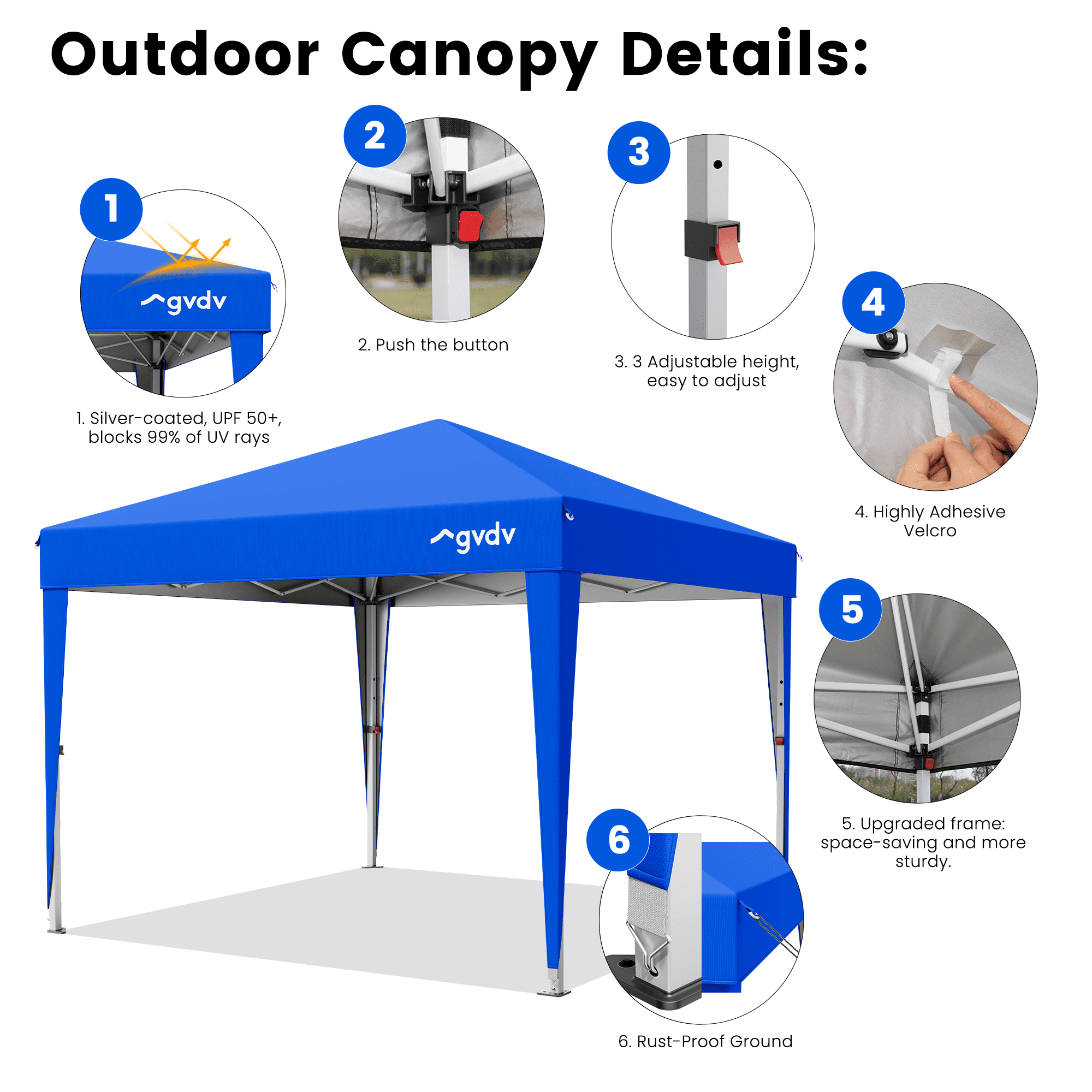 GVDV Instant Pop-up Canopy Tent, Commercial Grade Outdoor Shade Shelter (Blue, 10 ft x 10 ft) xzk2h