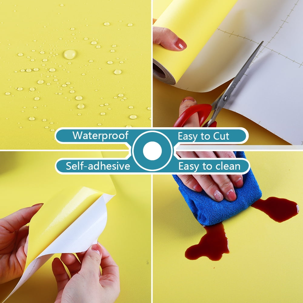VEELIKE Solid Yellow Contact Paper Peel and Stick Wallpaper for Furniture and Walls (Yellow, 15.7 in x 118 in) 8ehhv