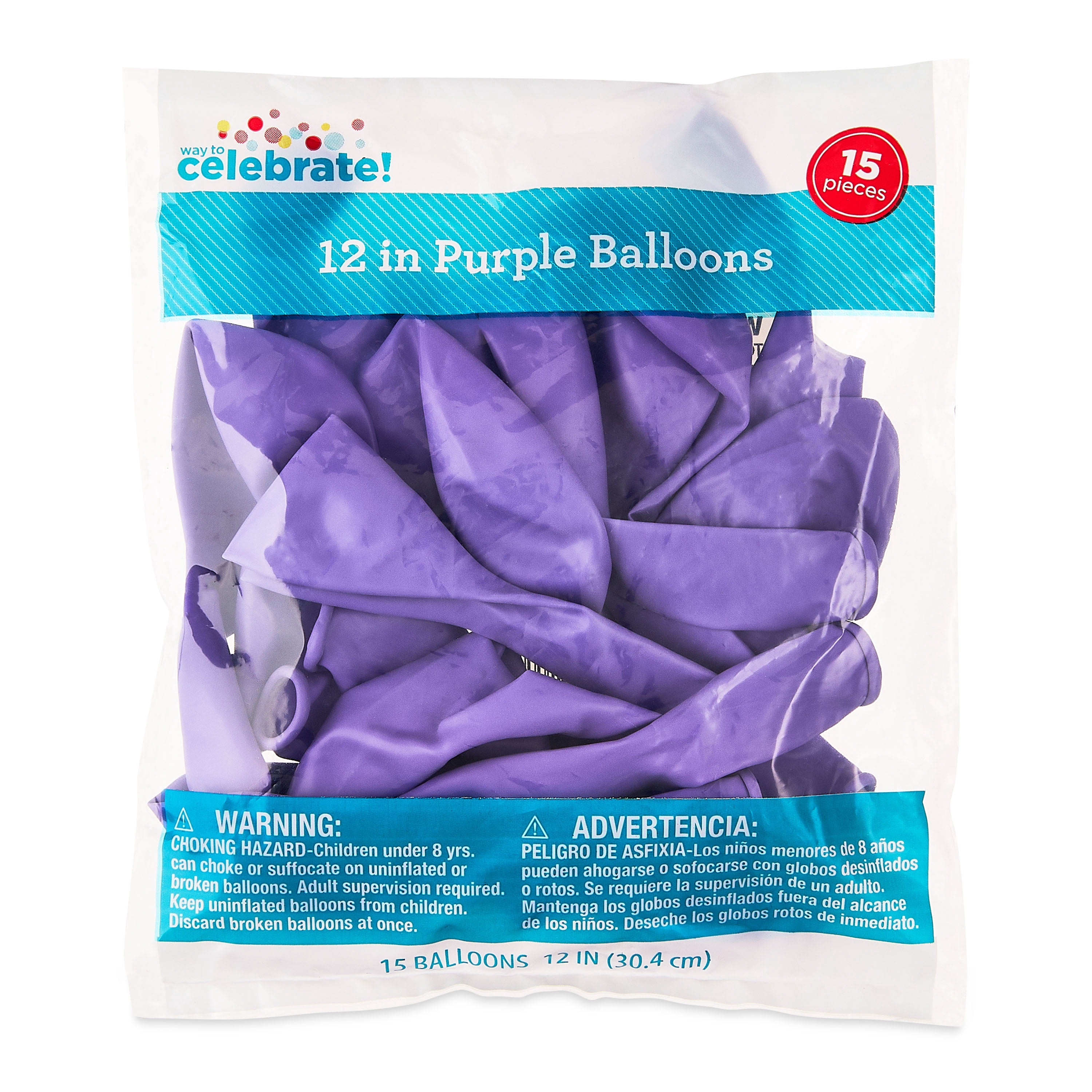 Way To Celebrate Latex Party Balloons, Vibrant Decorative Decor (Purple, 15 Pieces, 12 in) 0eawl